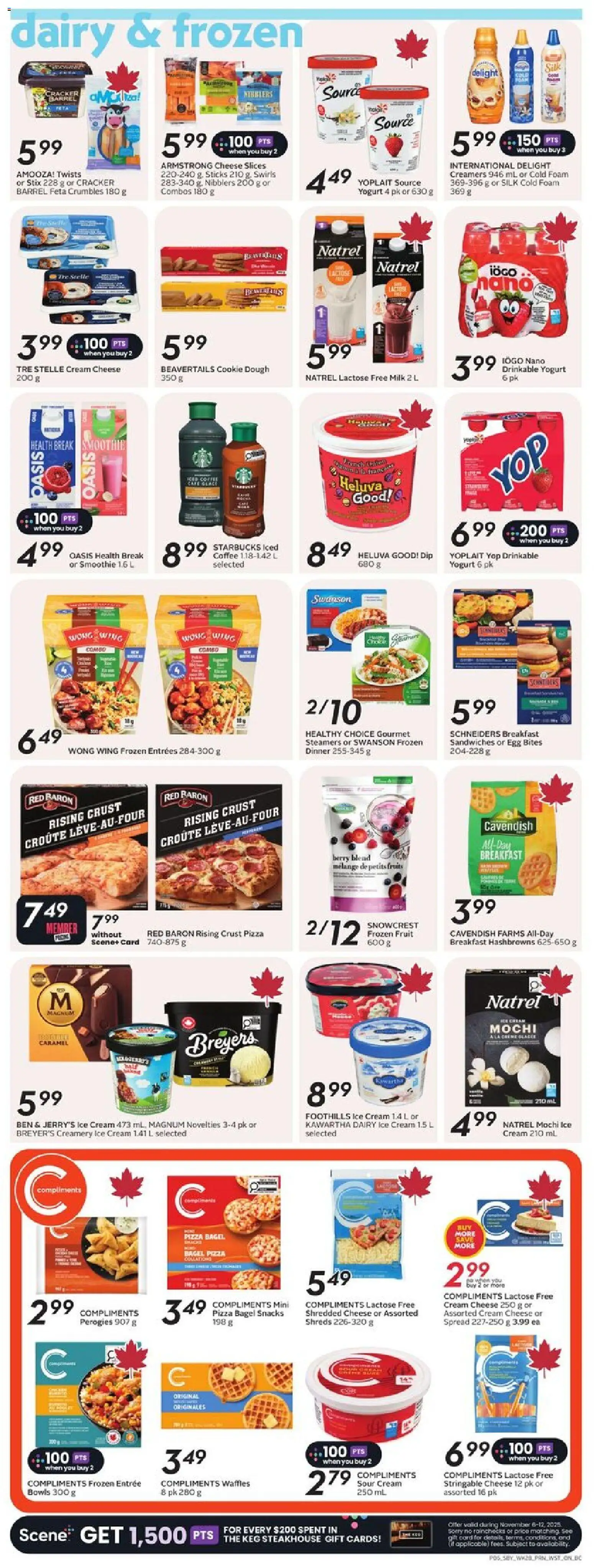 Safeway flyer valid from 06.11.2025 | Page: 8 | Products: Cheese, Yogurt, Coffee, Pizza