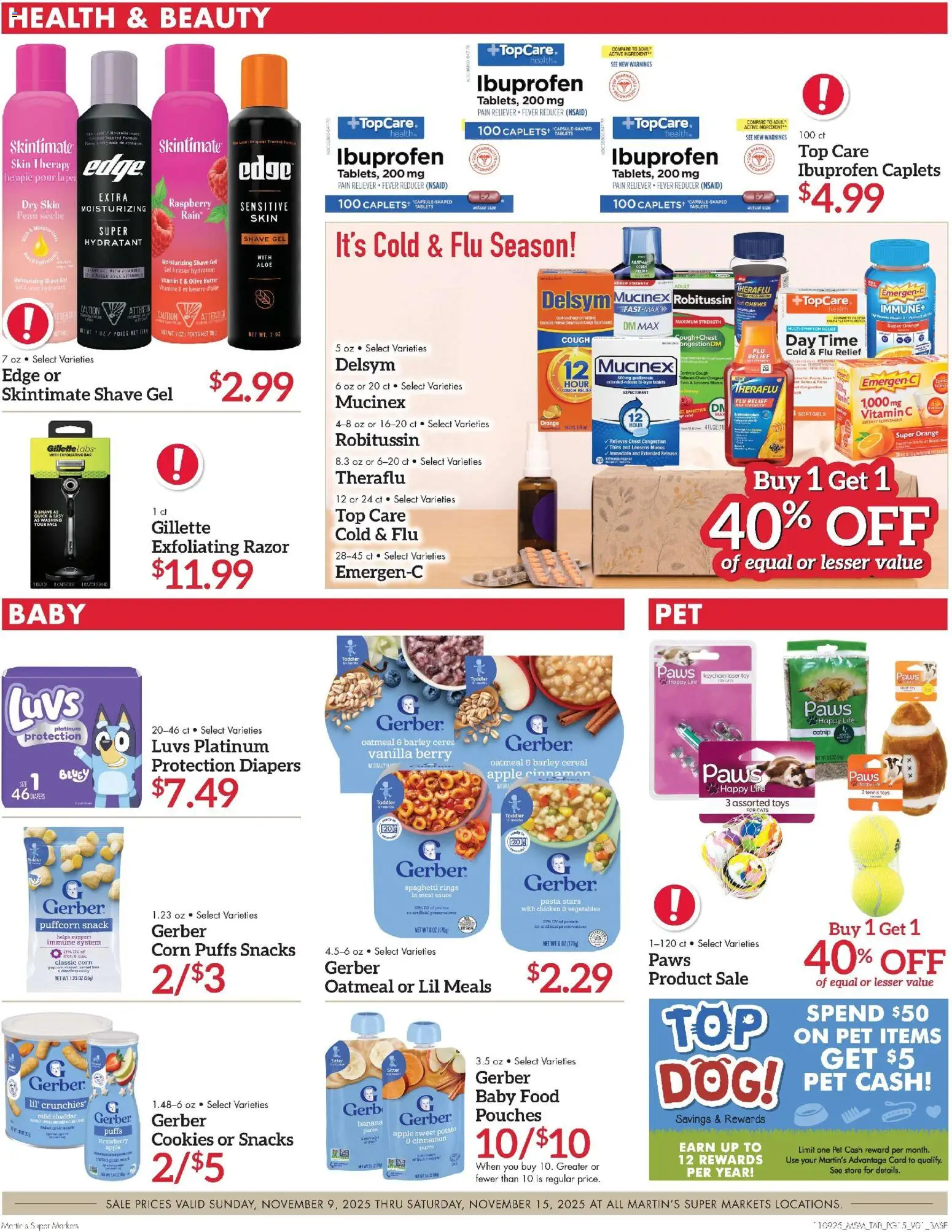 Martin’s Weekly Ad - valid from 09.11.2025 | Page: 15 | Products: Pasta, Shave Gel, Baby food, Raspberry