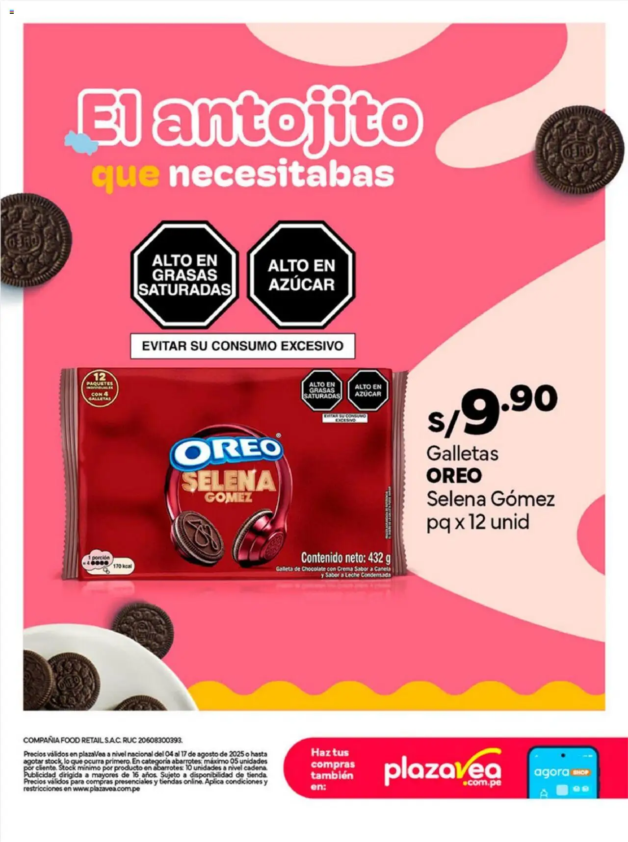 Catálogo Plaza Vea válido desde 04.08.2025 | Página: 6 | Productos: Leche, Chocolate, Crema, Galletas