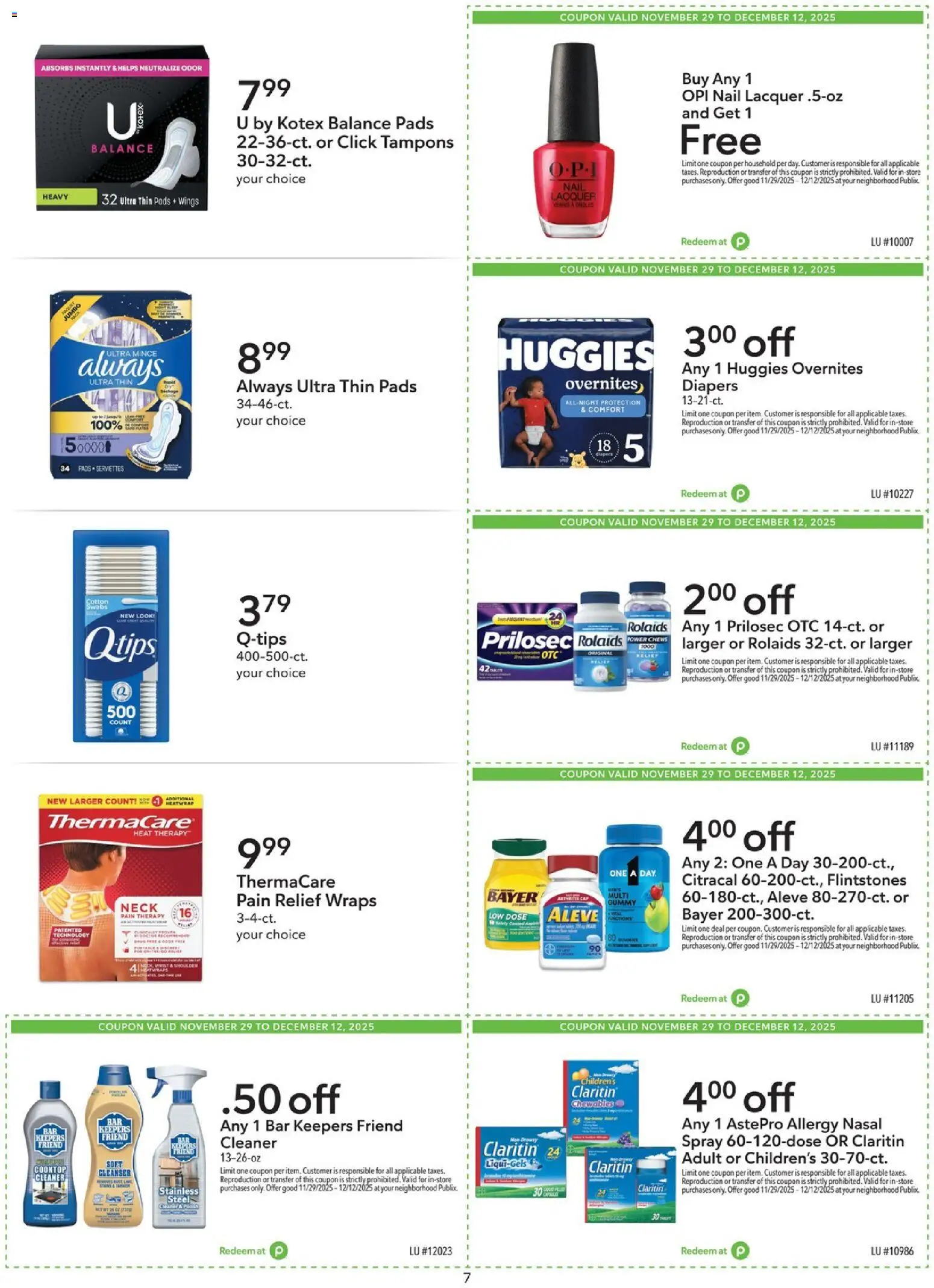 Publix Extra Savings - valid from 29.11.2025 | Page: 7 | Products: Nail, Pads, Tampons