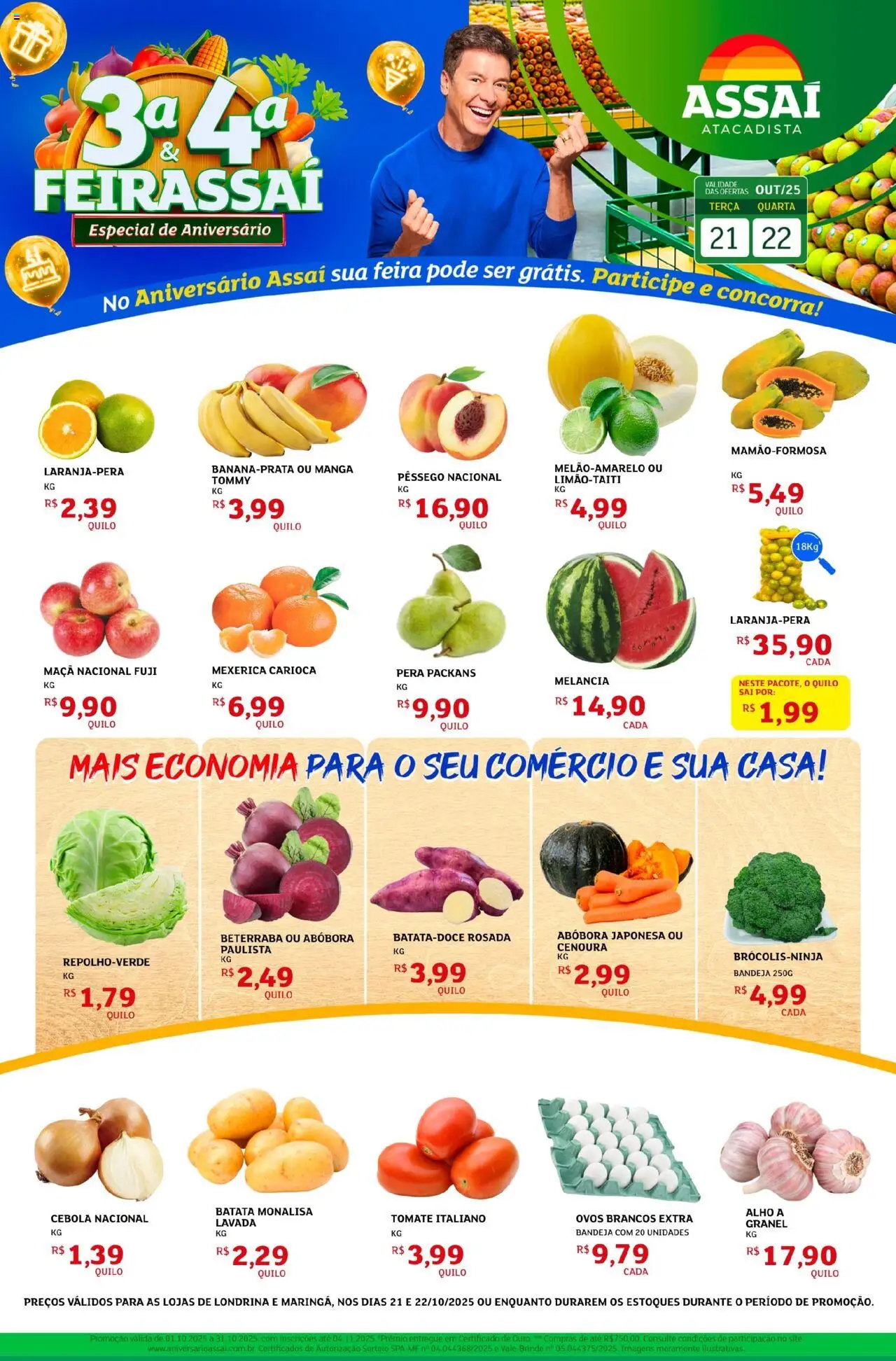 Assaí Atacadista Folheto - válido de 21.10.2025 | Página: 1 | Produtos: Mexerica, Pera, Pêssego, Alho