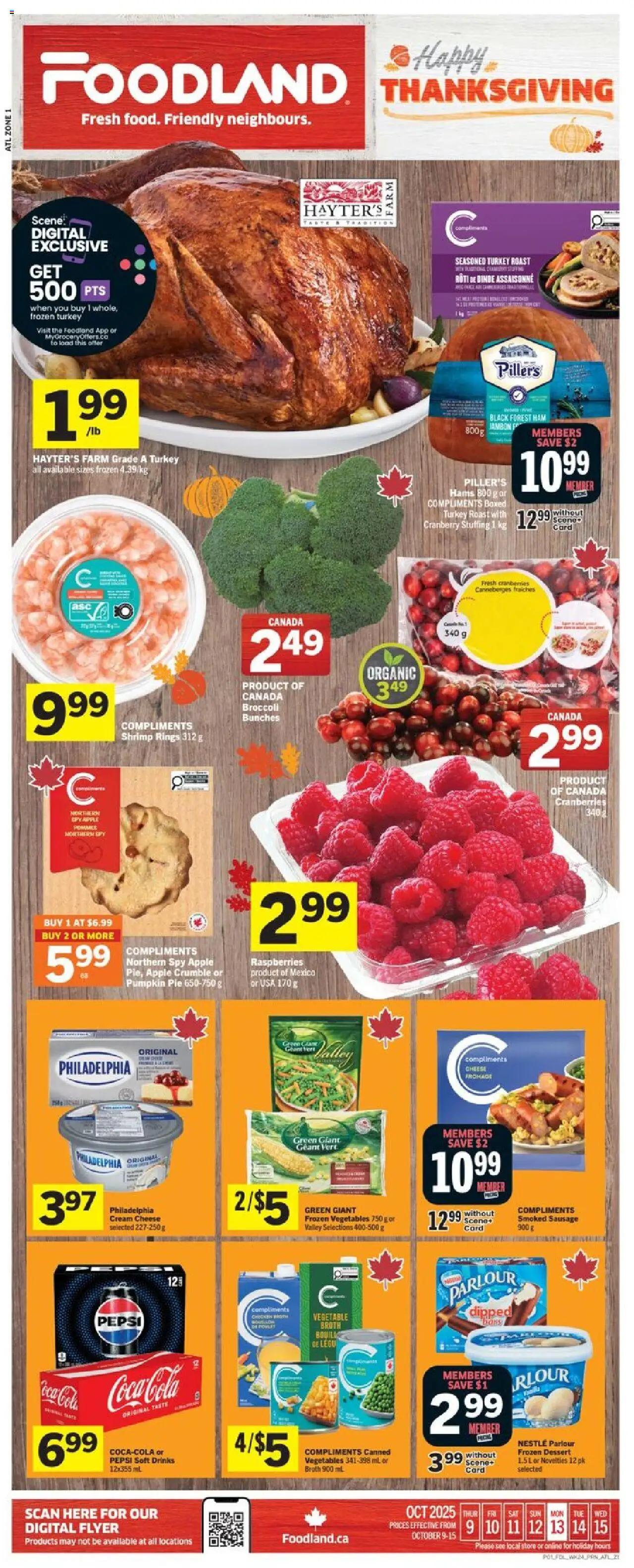 Foodland flyer valid from 09.10.2025 | Page: 1 | Products: Cream, Turkey, Pumpkin, Ham