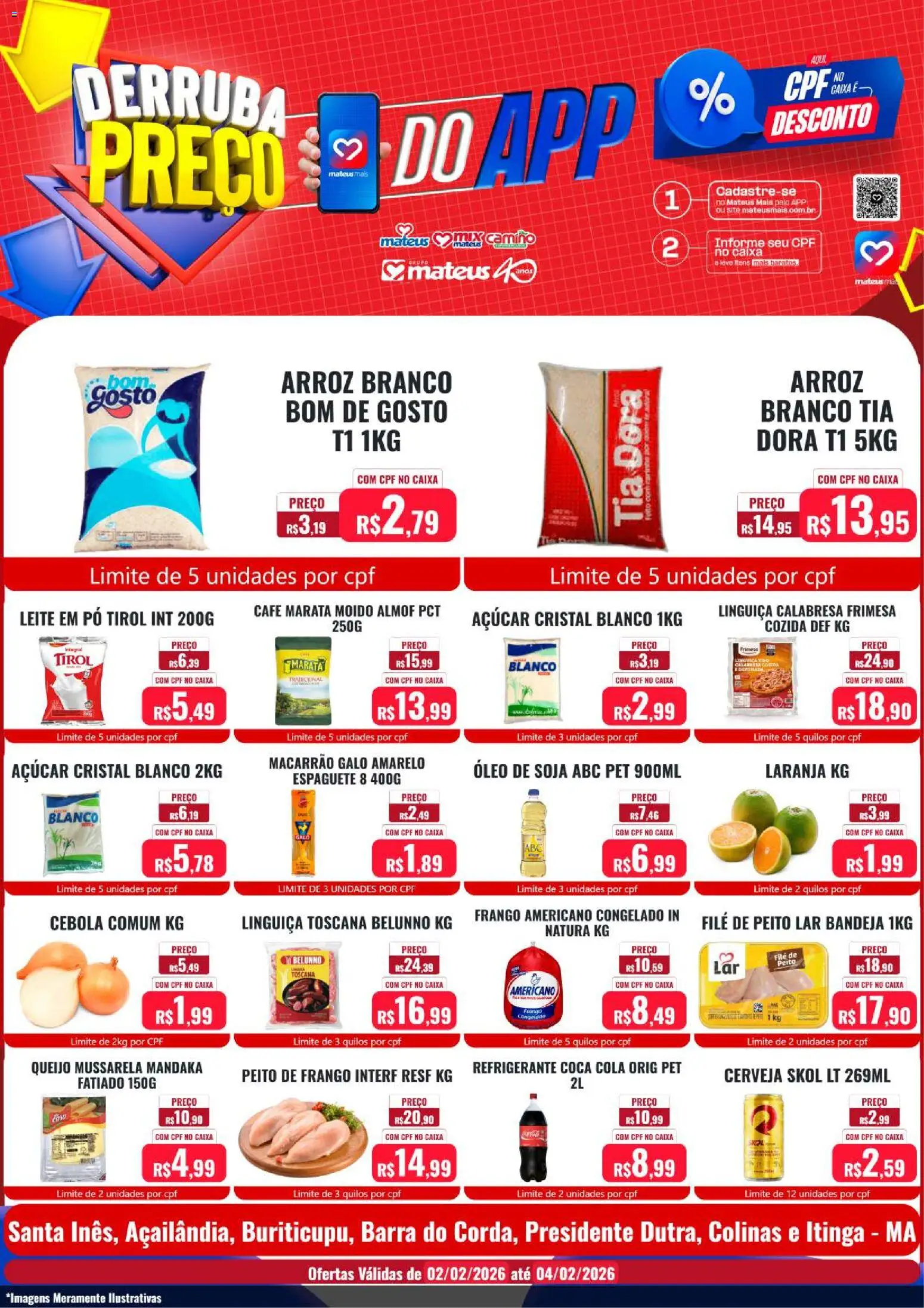 Mateus Folheto - válido de 02.02.2026 | Página: 1 | Produtos: Espaguete, Caixa, Óleo, Bandeja