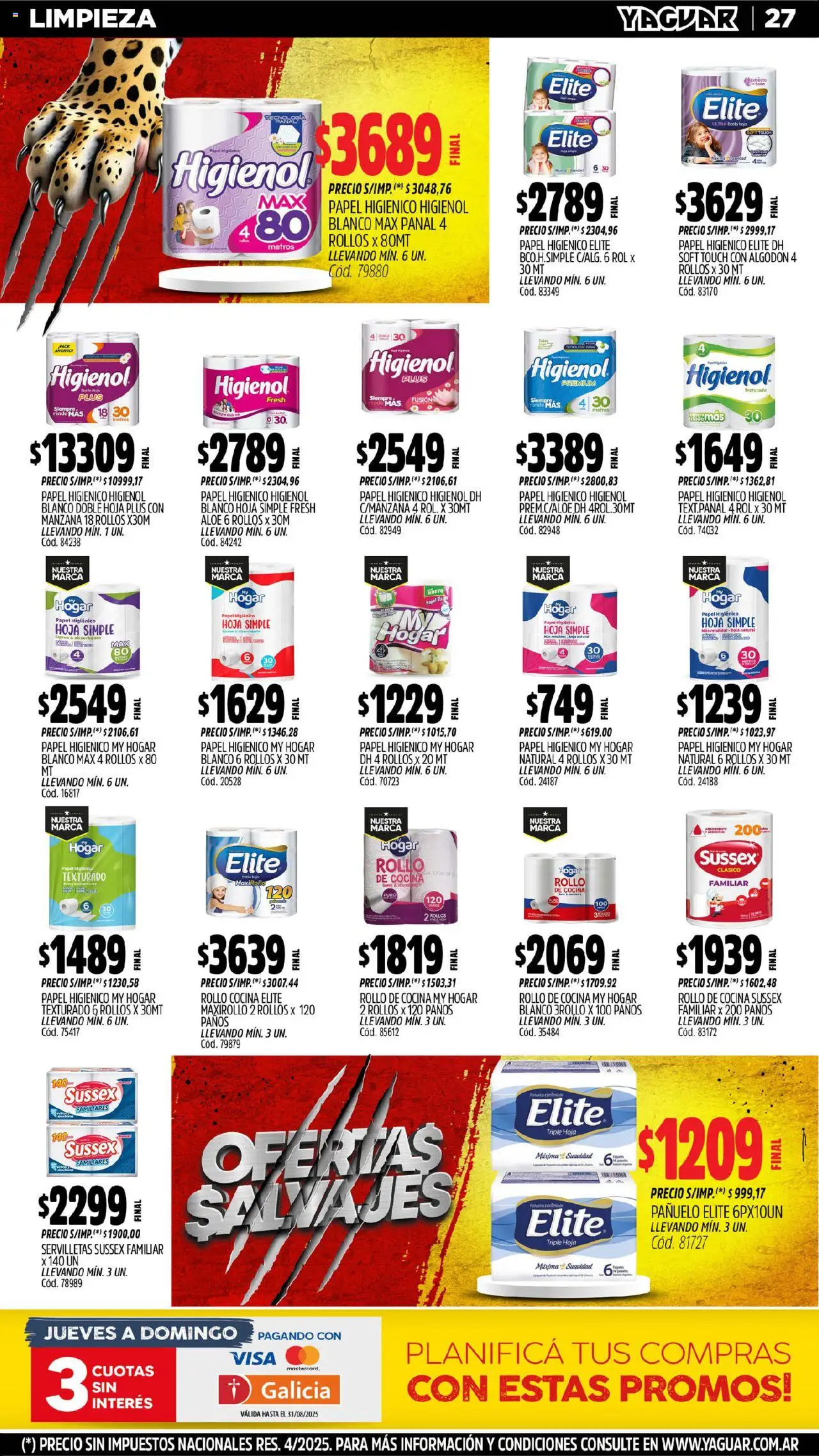 Yaguar - Trelew │ válido desde el 11.08.2025 | Página: 15 | Productos: Papel higiénico, Algodón, Servilletas, Manzana