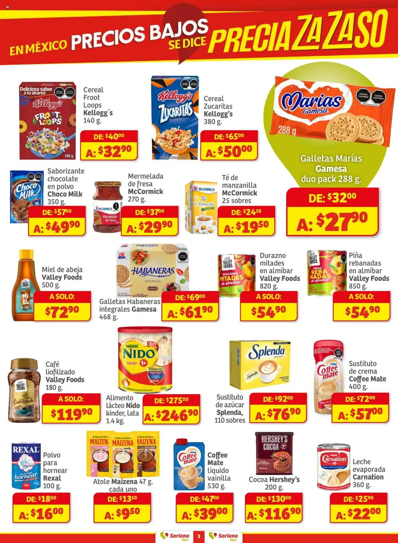 Nuevas ofertas de Soriana válidas en toda la República Mexicana desde el 16.10.2025. ¡Encuentra las mejores ofertas en Soriana - Preciazazaso Súper: Ags, Col, Gto, Jal, Mich! | Página: 3 | Productos: Azúcar, Crema, Leche, Galletas