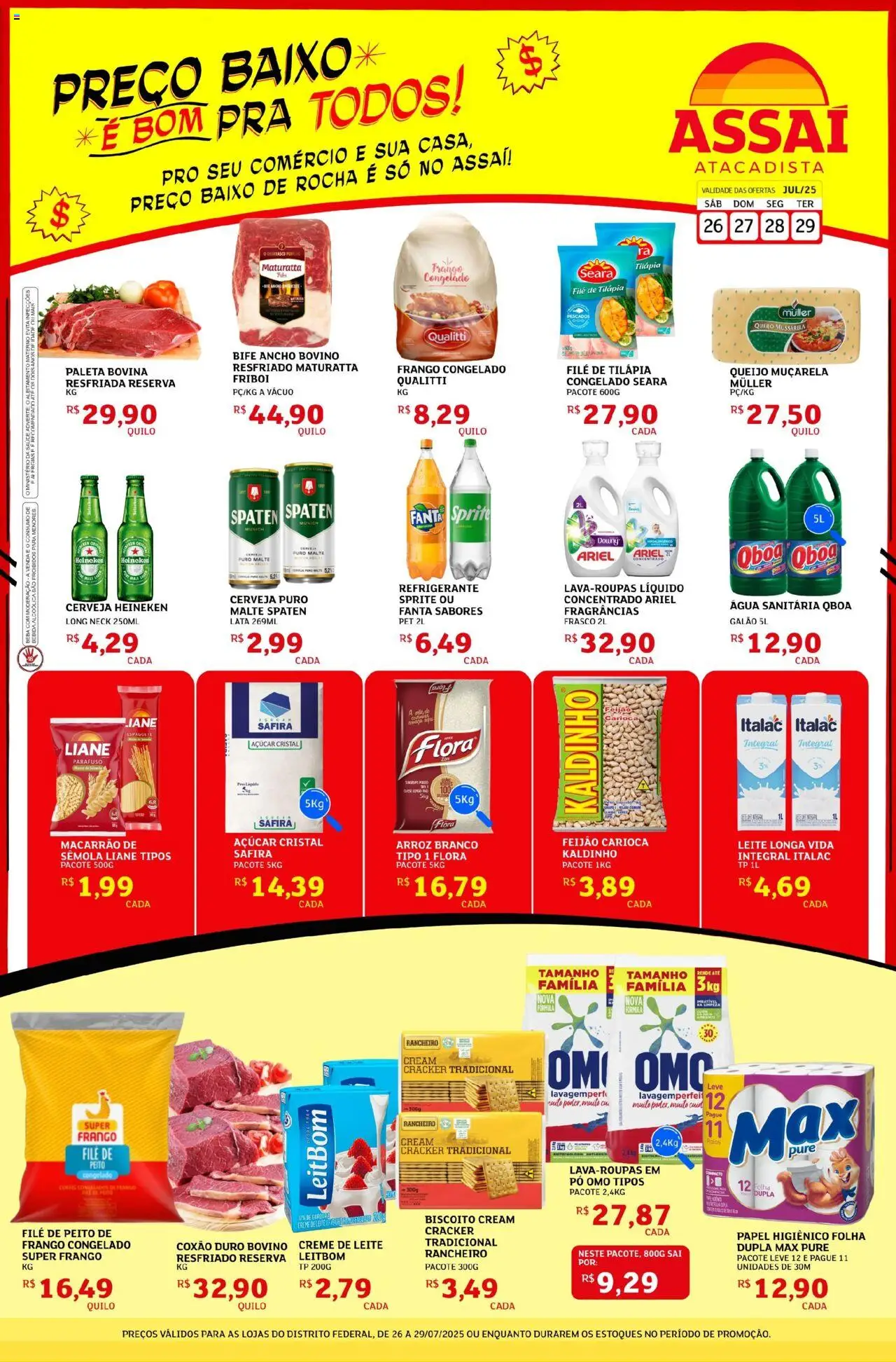 Assaí Atacadista Folheto - válido de 26.07.2025 | Página: 1 | Produtos: Feijão, Biscoito, Fanta, Tilápia