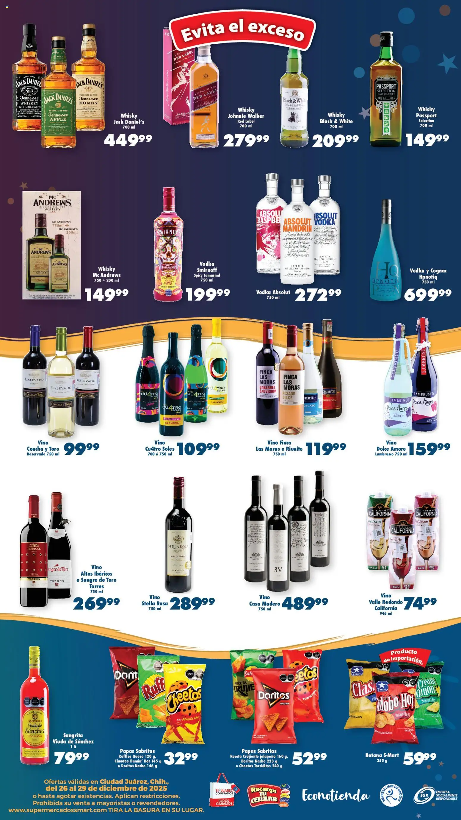Nuevas ofertas de S-Mart válidas en toda la República Mexicana desde el 26.12.2025. ¡Encuentra las mejores ofertas en S-Mart folleto Ofertas de Feria Juárez! | Página: 2 | Productos: Whiskey, Queso, Vodka, Whisky