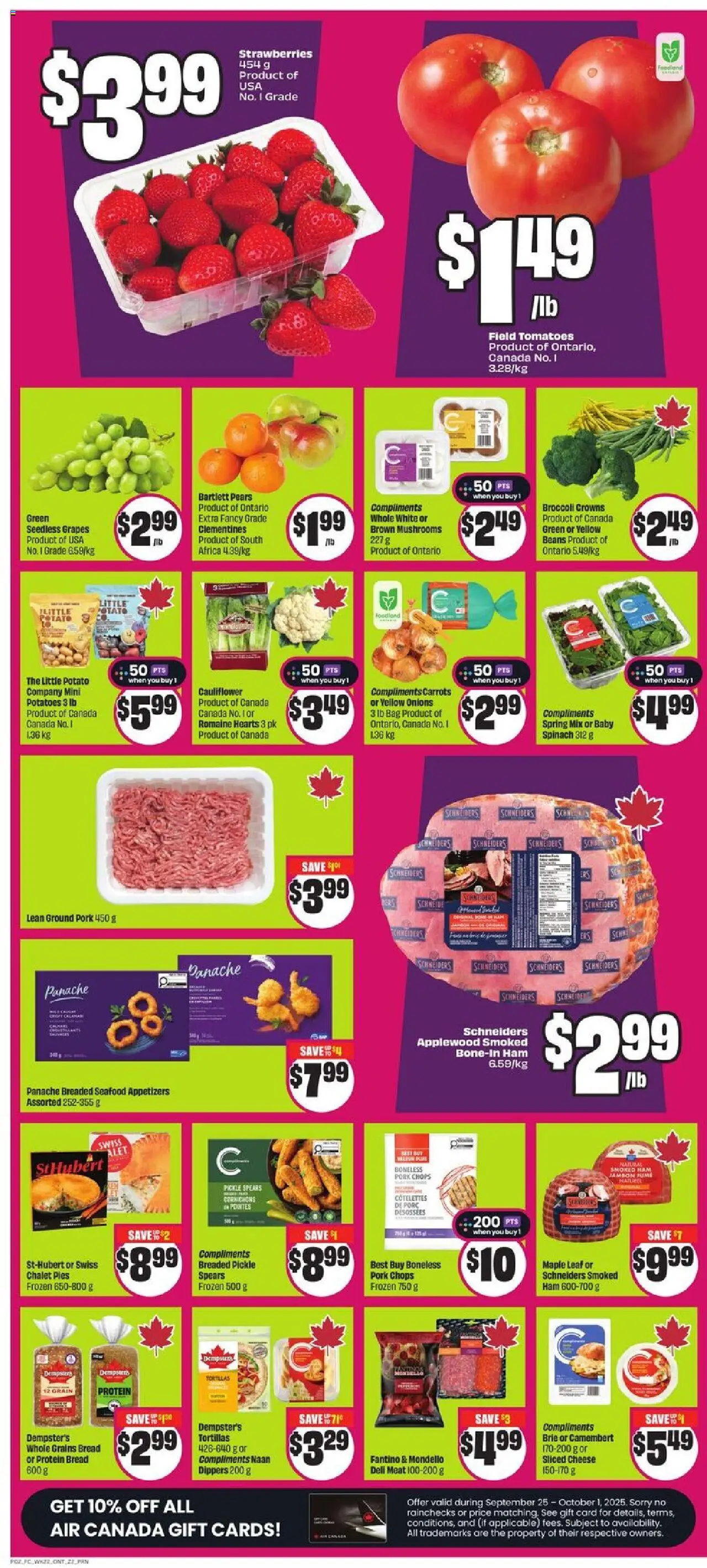 FreshCo flyer valid from 25.09.2025 | Page: 3 | Products: Potatoes, Bag, Bread, Tomatoes