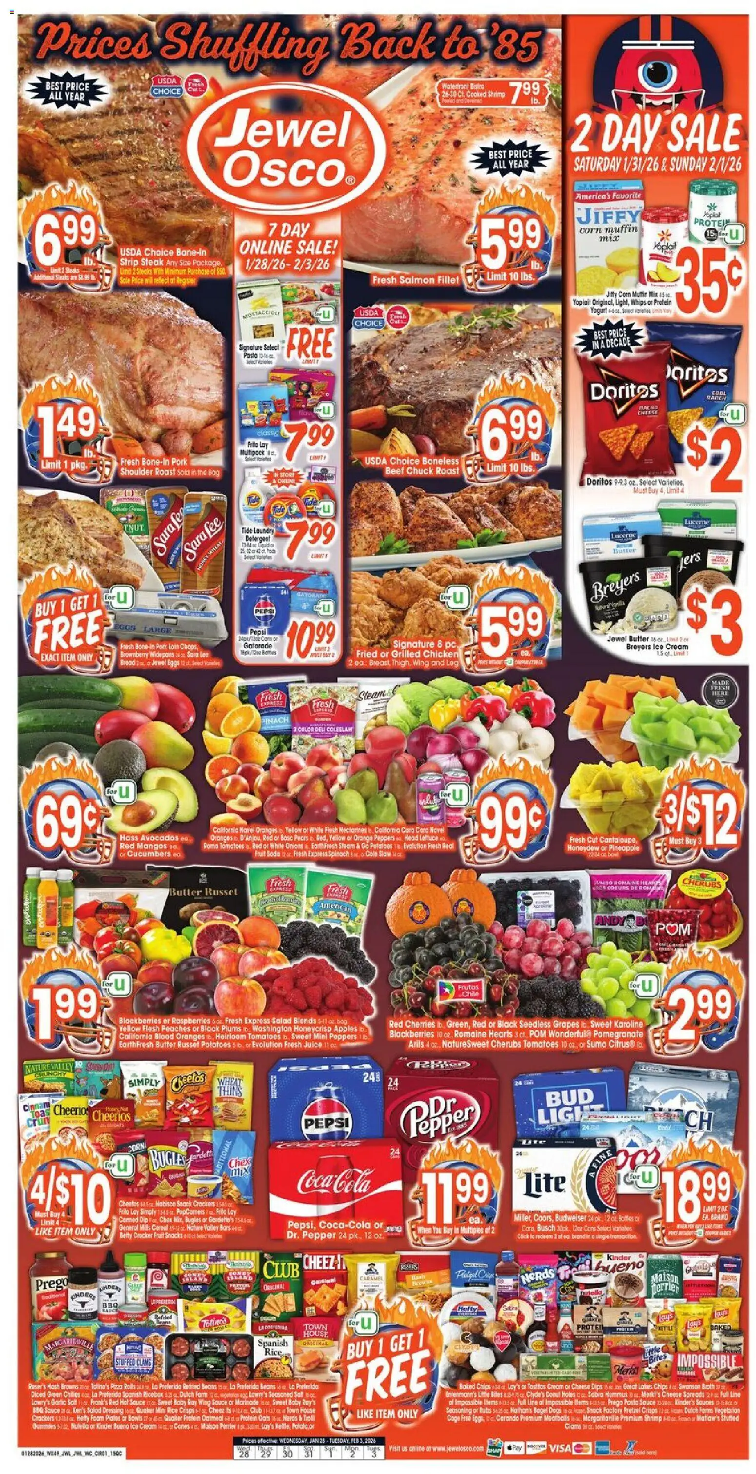 Jewel Osco Weekly Ad - IL - valid from 28.01.2026 | Page: 1 | Products: Peaches, Juice, Tomatoes, Cream