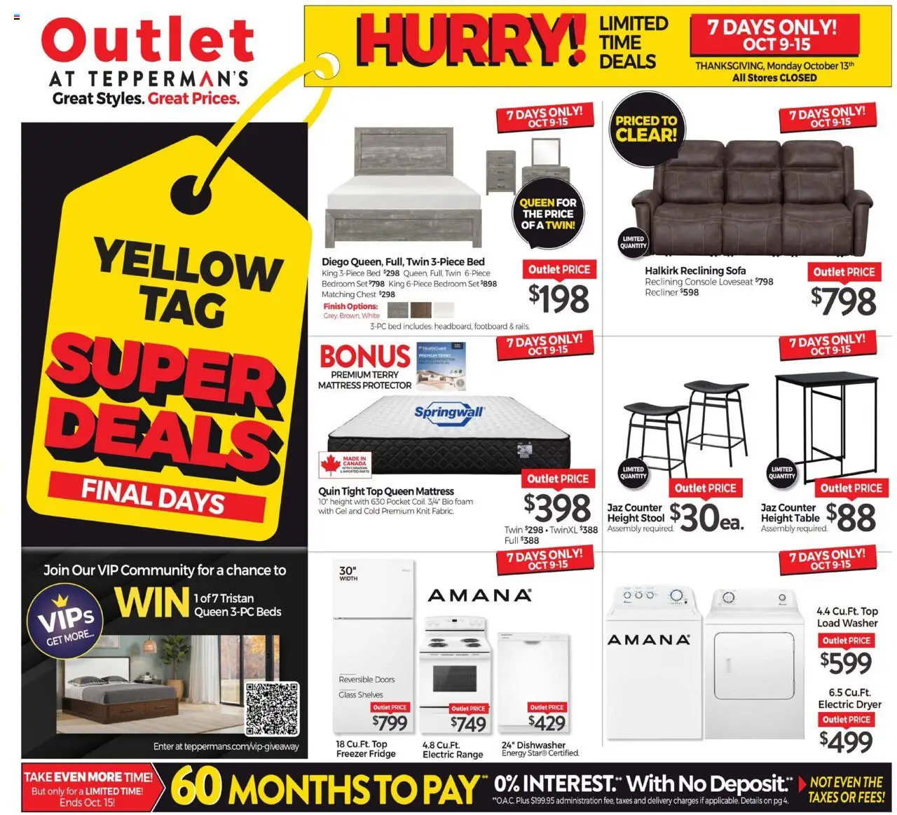 Tepperman's flyer valid from 09.10.2025 | Page: 9 | Products: Freezer, Dishwasher, Mattress, Sofa