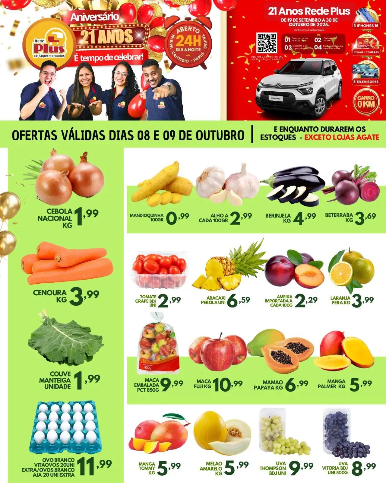 Rede Plus Supermercados Folheto - válido de 08.10.2025 | Página: 1 | Produtos: Pera, Celular, Manteiga, Ameixa