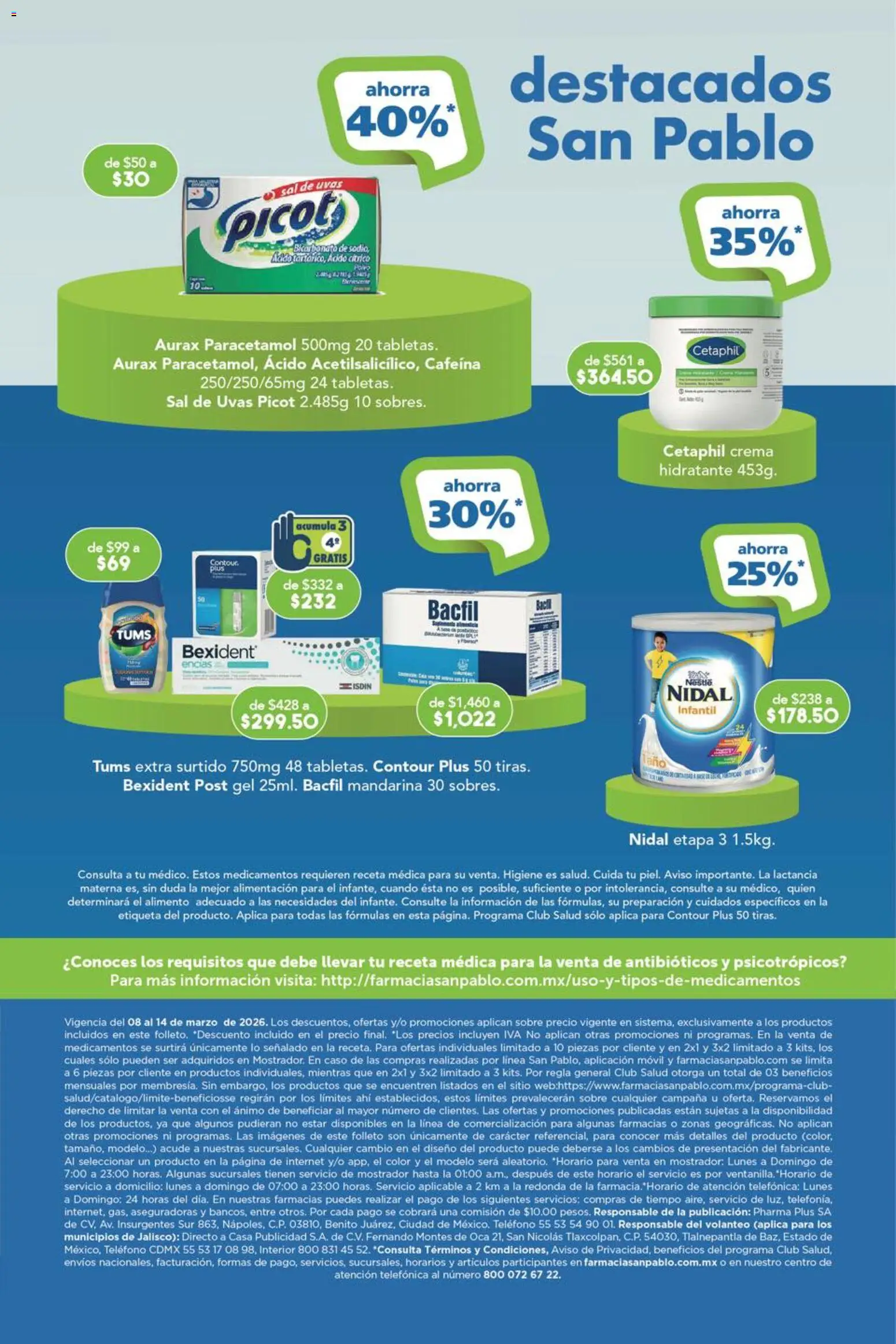 Nuevas ofertas de Farmacia San Pablo válidas en toda la República Mexicana desde el 08.03.2026. ¡Encuentra las mejores ofertas en Farmacia San Pablo catálogo! | Página: 16 | Productos: Sal, Crema, Sobre, Campana