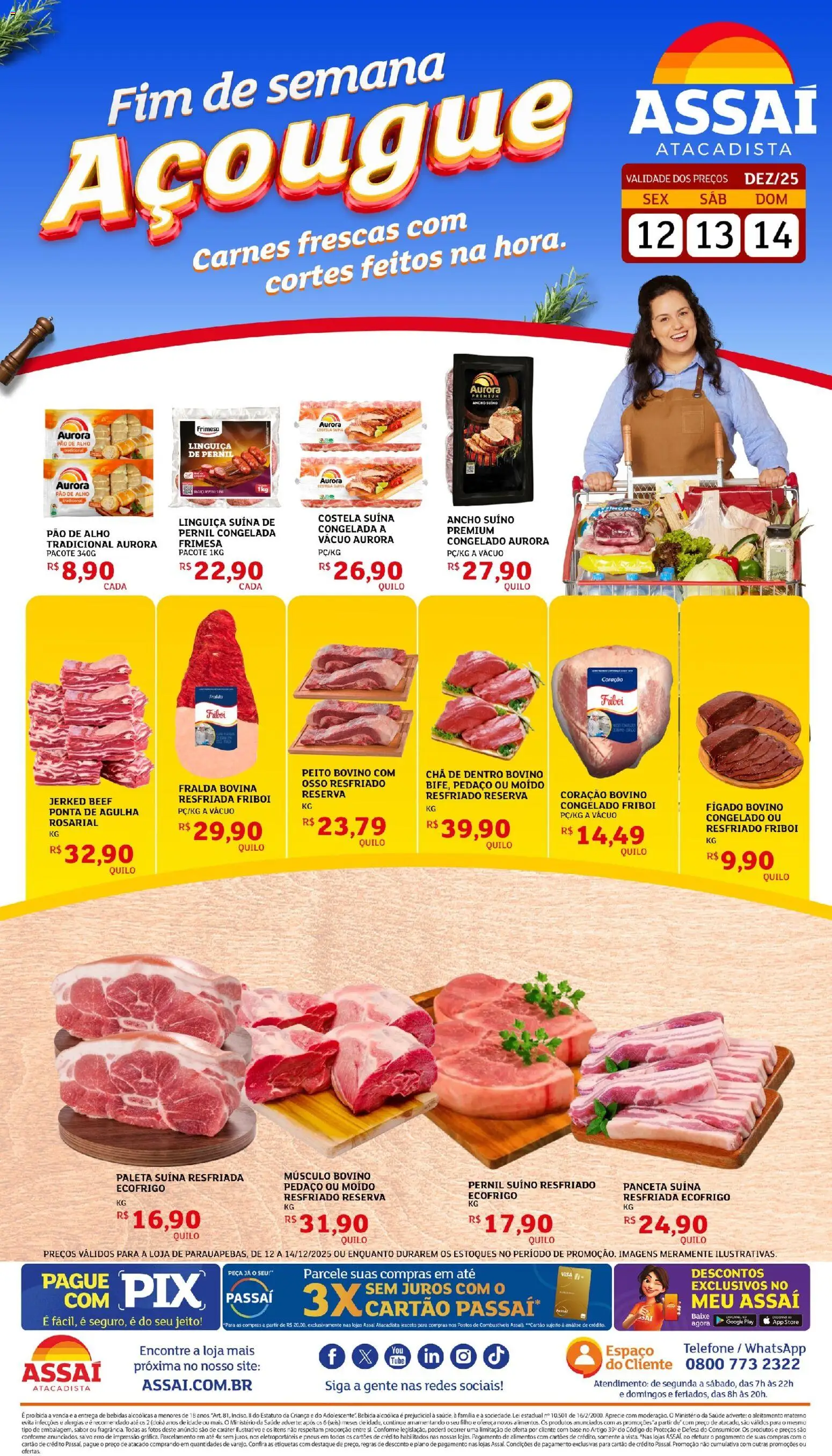 Assaí Atacadista Folheto - válido de 12.12.2025 | Página: 1 | Produtos: Linguiça, Pernil, Pneus, Telefone