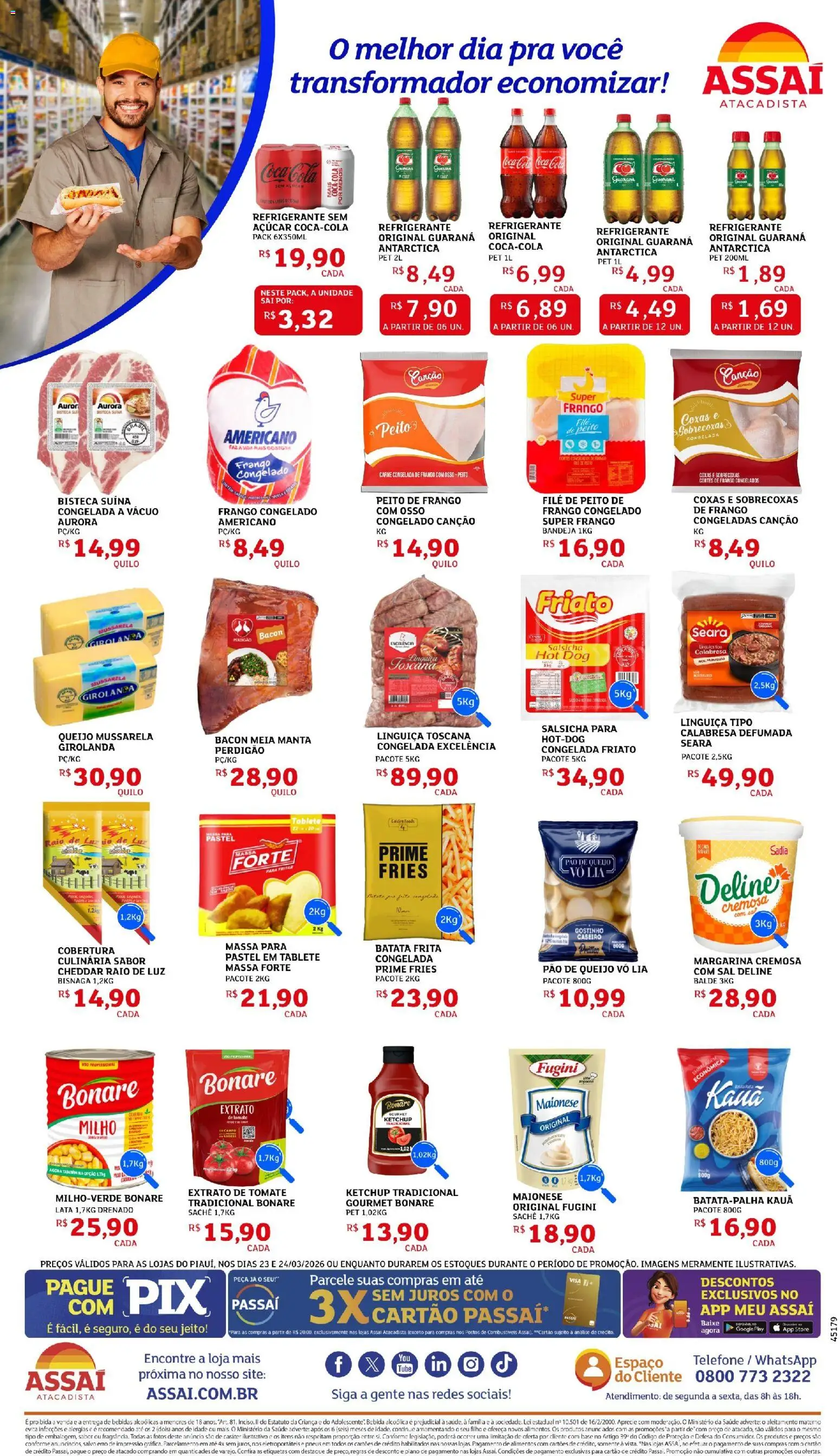 Assaí Atacadista Folheto - válido de 23.03.2026 | Página: 2 | Produtos: Linguiça, Bandeja, Refrigerante, Sal