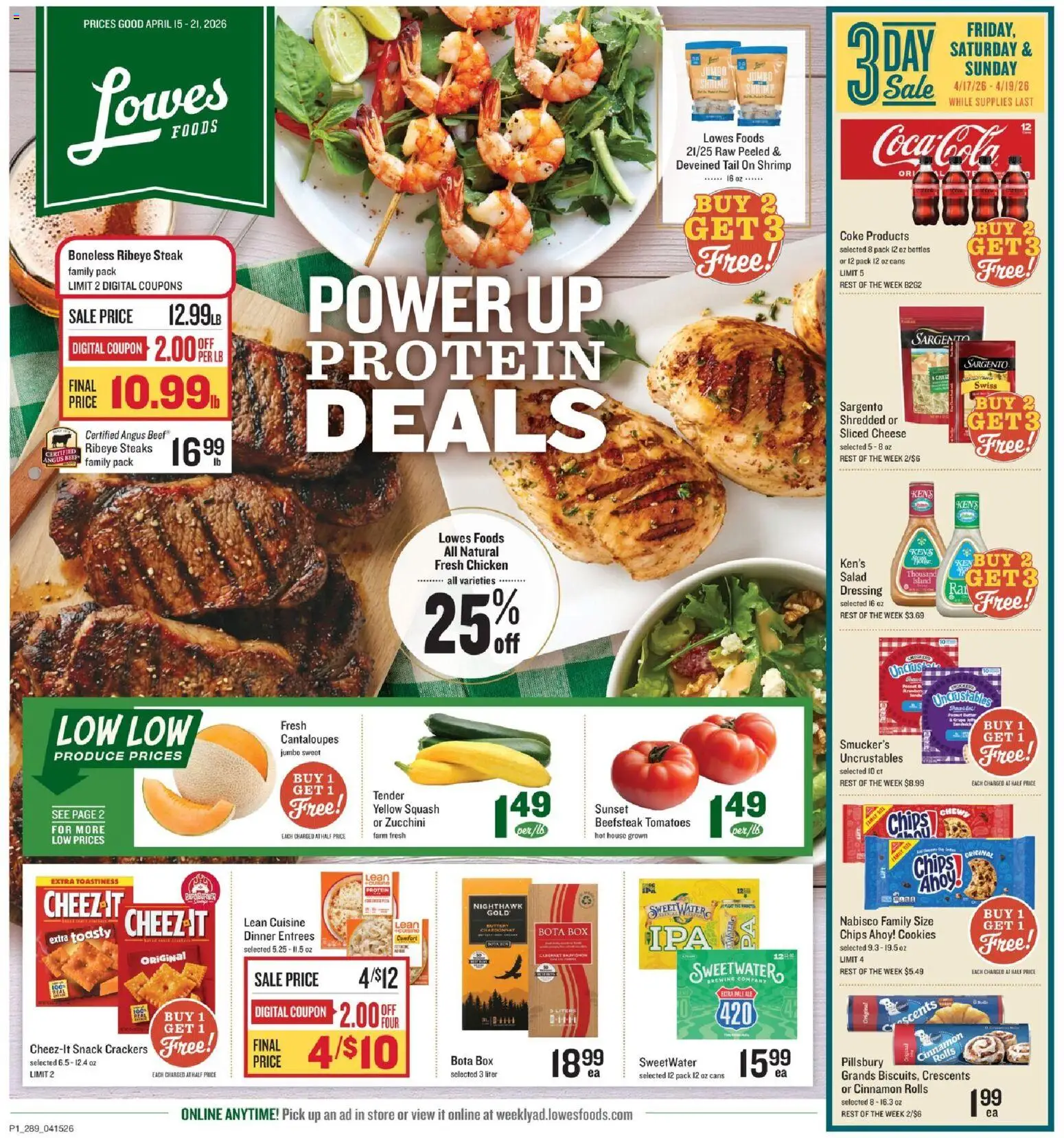 Lowes Foods Weekly Ad - GA - valid from 15.04.2026 | Page: 1 | Products: Cantaloupes, Squash, Cheese, Salad