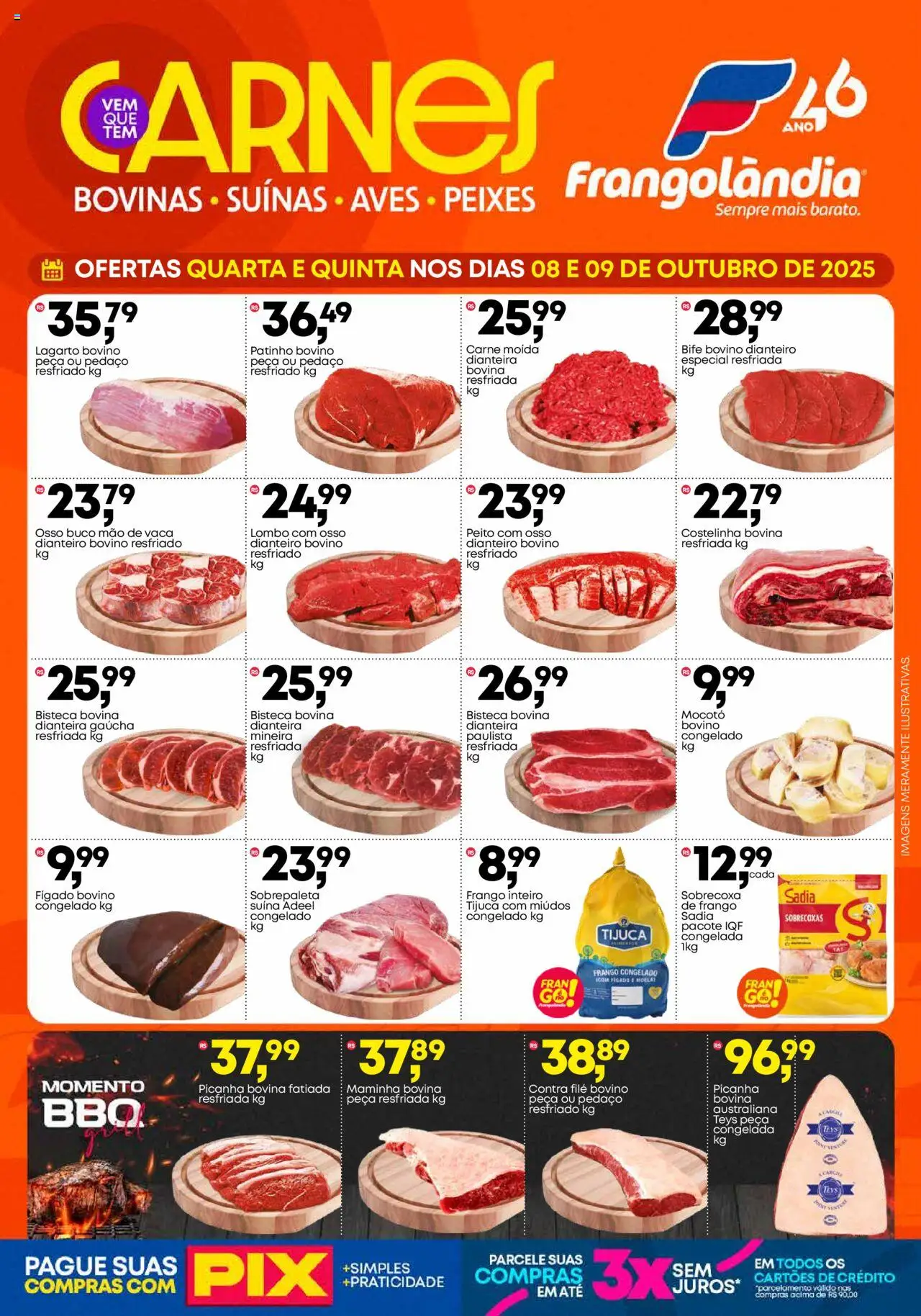 Frangolândia Folheto - válido de 08.10.2025 | Página: 1 | Produtos: Contra filé, Maminha, Picanha, Lombo