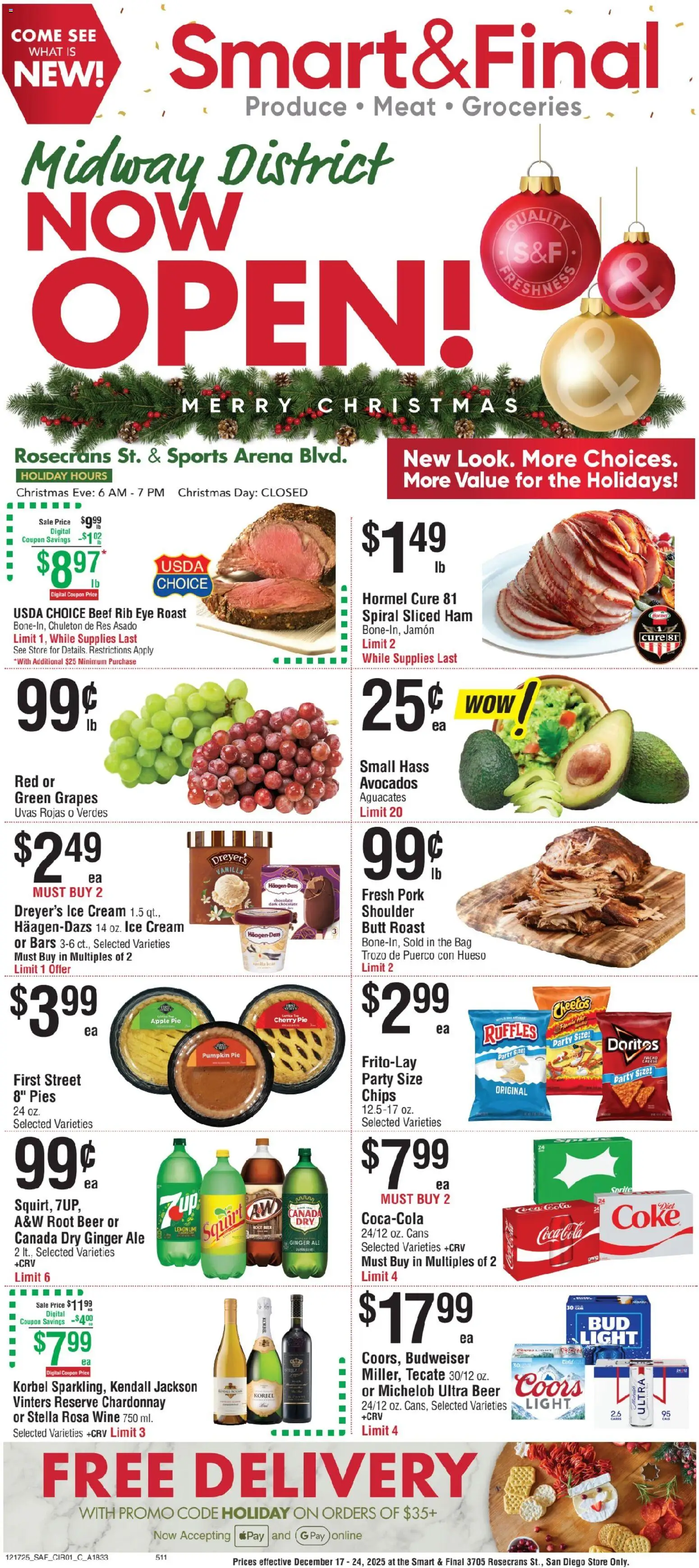 Smart & Final Ad - valid from 16.12.2025 | Page: 1 | Products: Pork, Chips, Ice cream, Bag