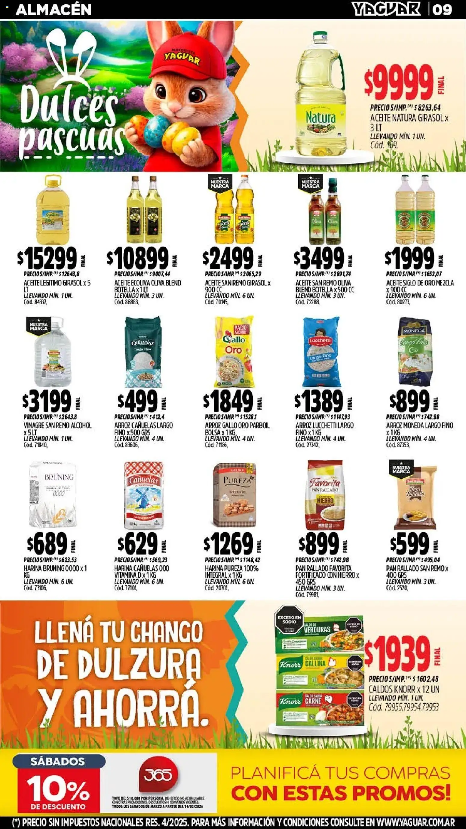 Yaguar - Oferta Semanal Trelew │ válido desde el 16.03.2026 | Página: 9 | Productos: Bolsa, Harina, Aceite, Pan rallado