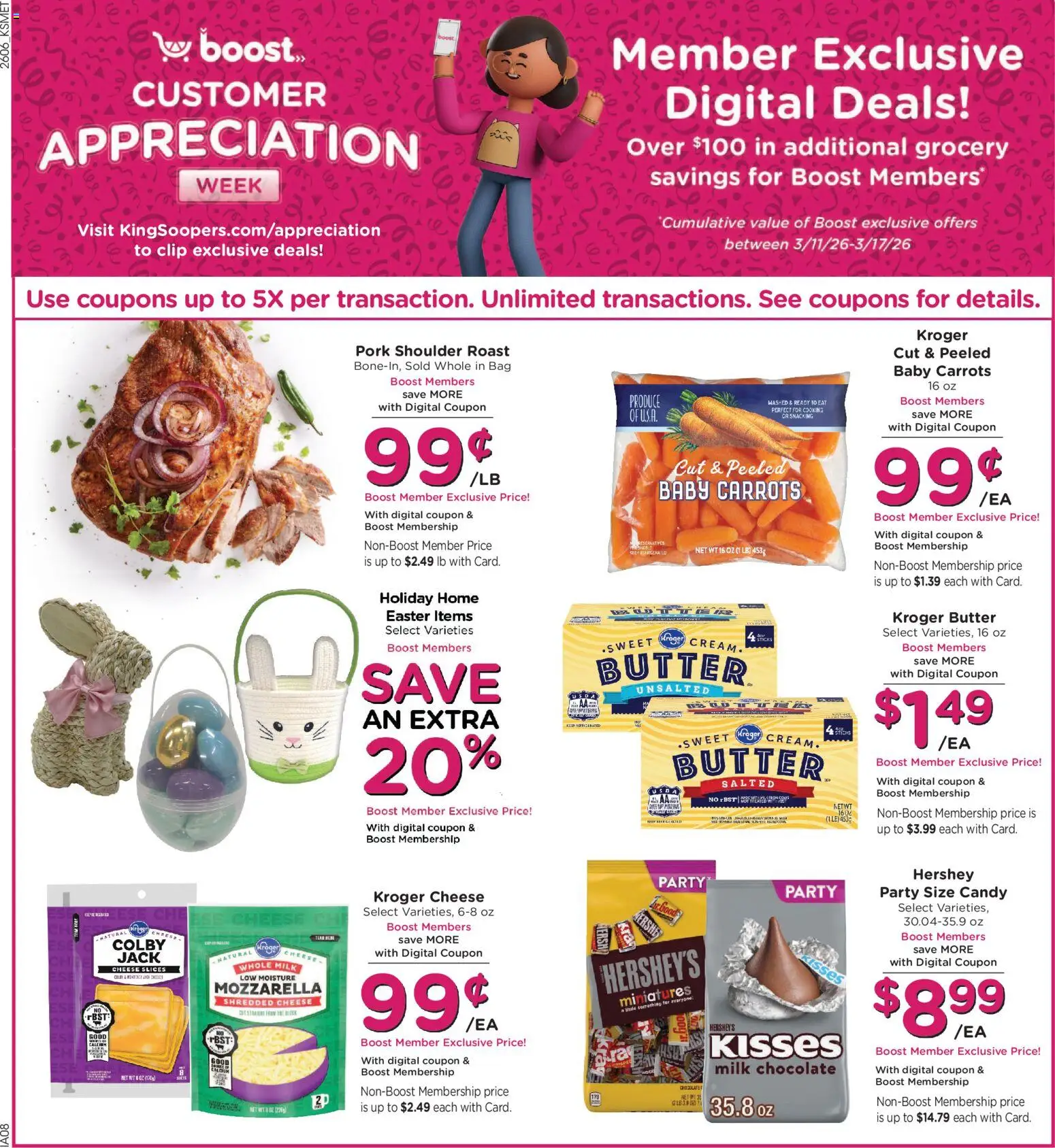 King Soopers Weekly Ad - valid from 11.03.2026 | Page: 9 | Products: Milk, Butter, Chocolate, Pork