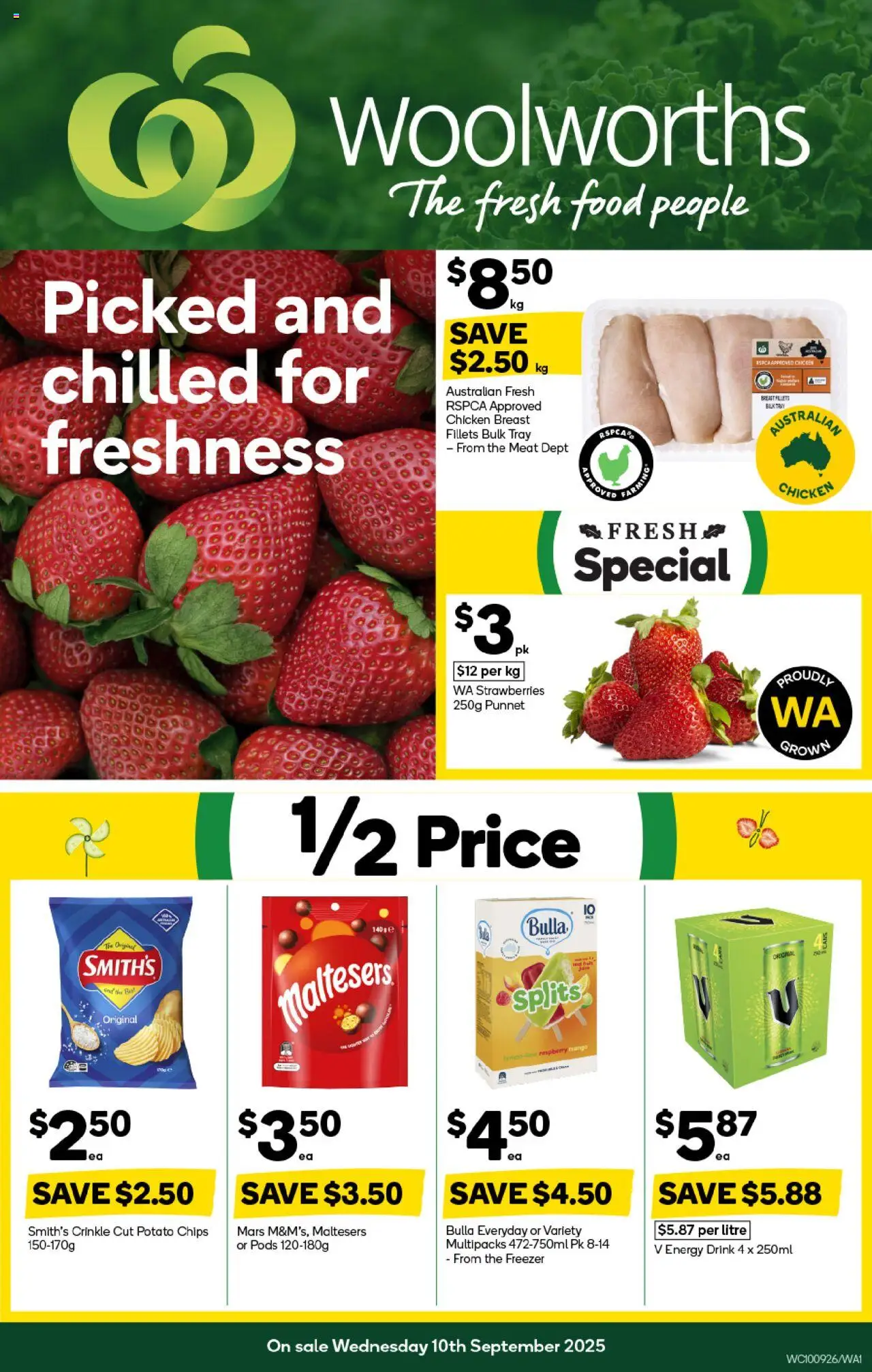 Woolworths catalogue - valid from 10.09.2025 | Page: 1 | Products: Energy drink, Meat, Chips, Raspberry