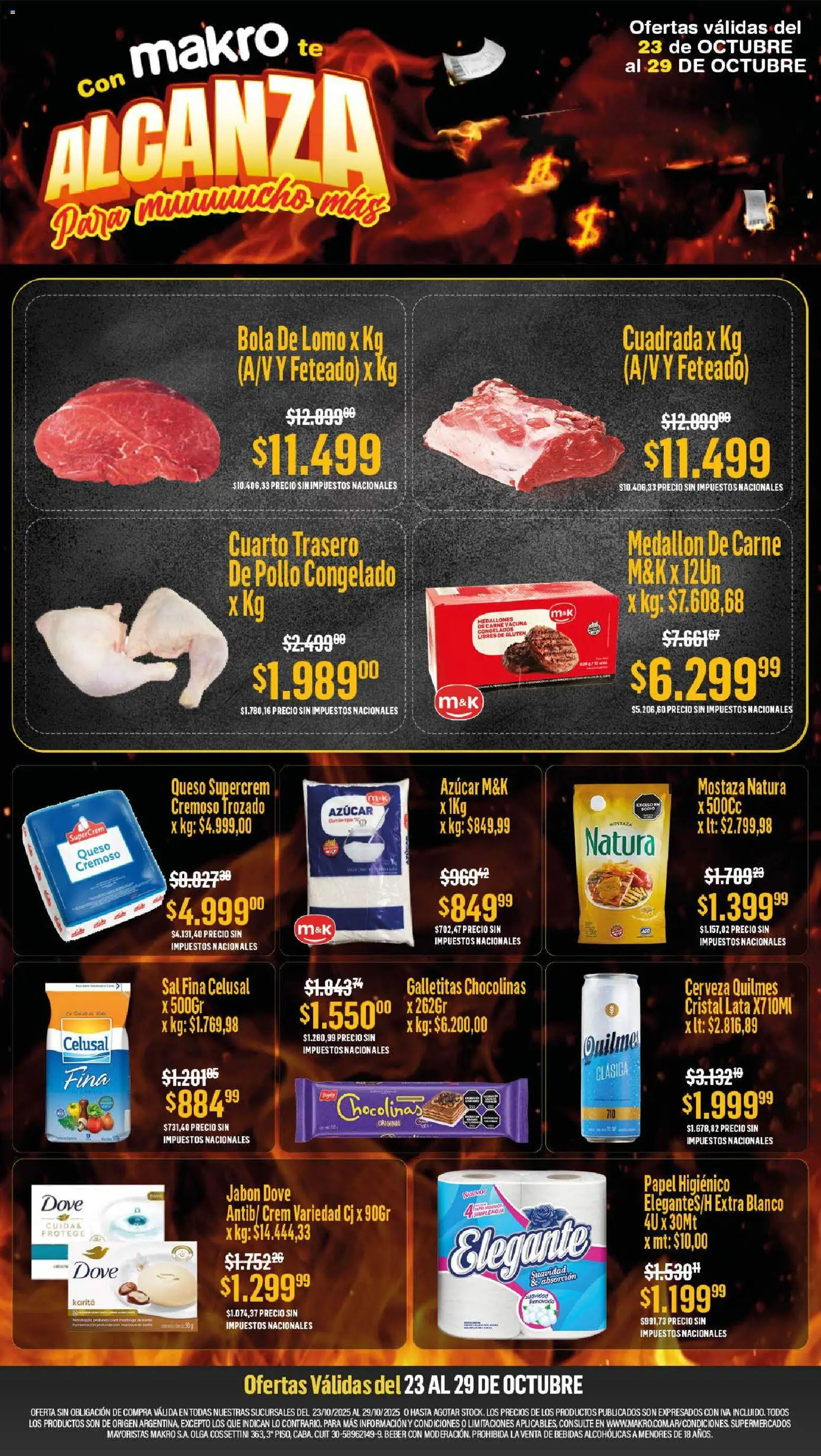 Makro ofertas │ válido desde el 23.10.2025 | Página: 1 | Productos: Galletitas, Sal, Queso, Cerveza