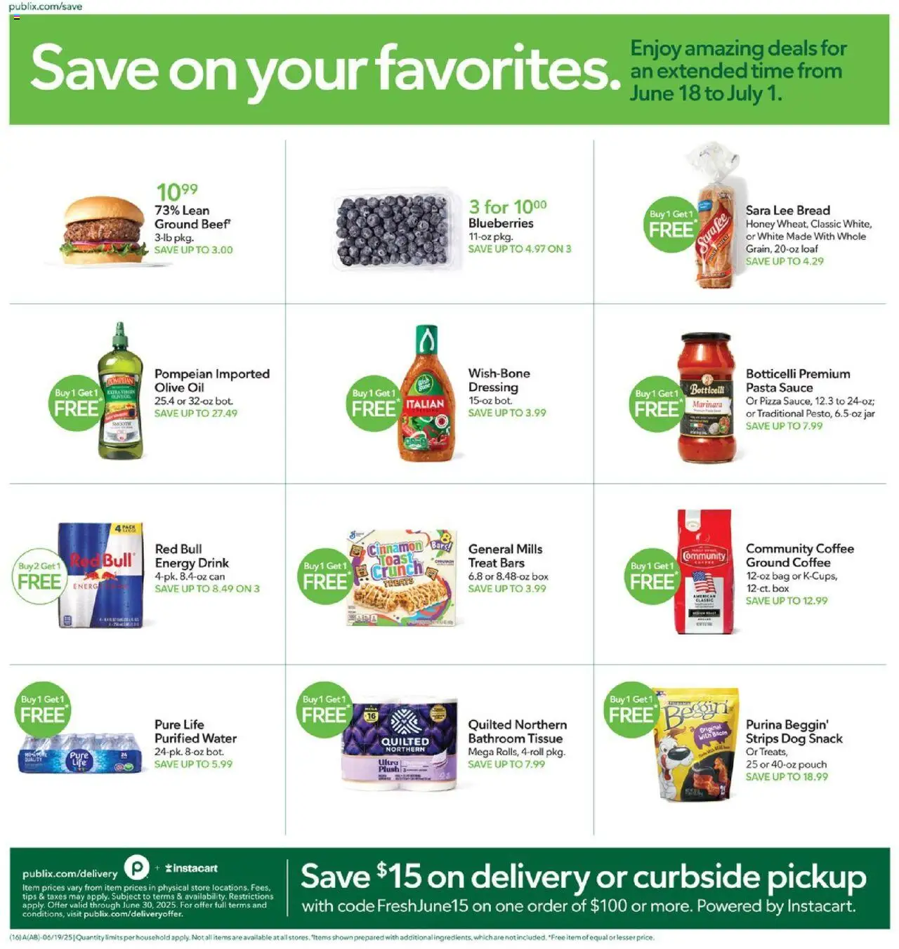 Publix Weekly Ad - valid from 18.06.2025 | Page: 16 | Products: Pasta, Sauce, Blueberries, Bag