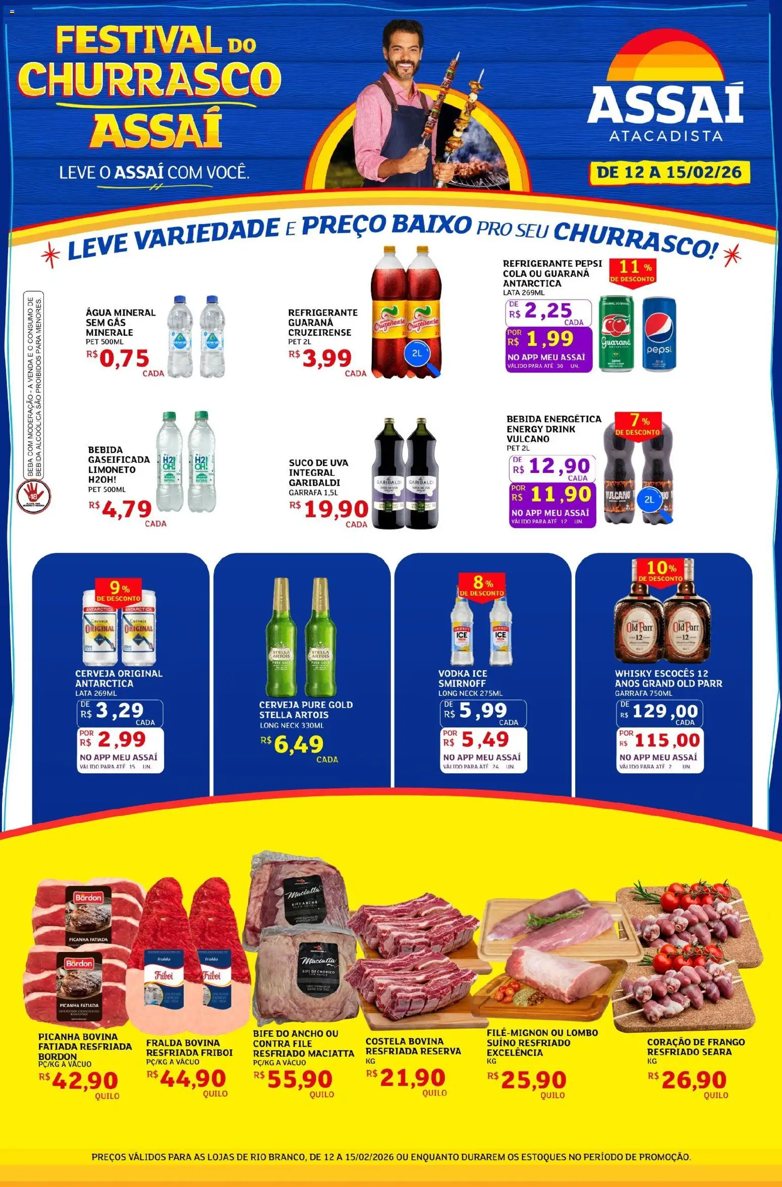 Assaí Atacadista Folheto - válido de 12.02.2026 | Página: 1 | Produtos: Cola, Coração de frango, Suco, Baixo