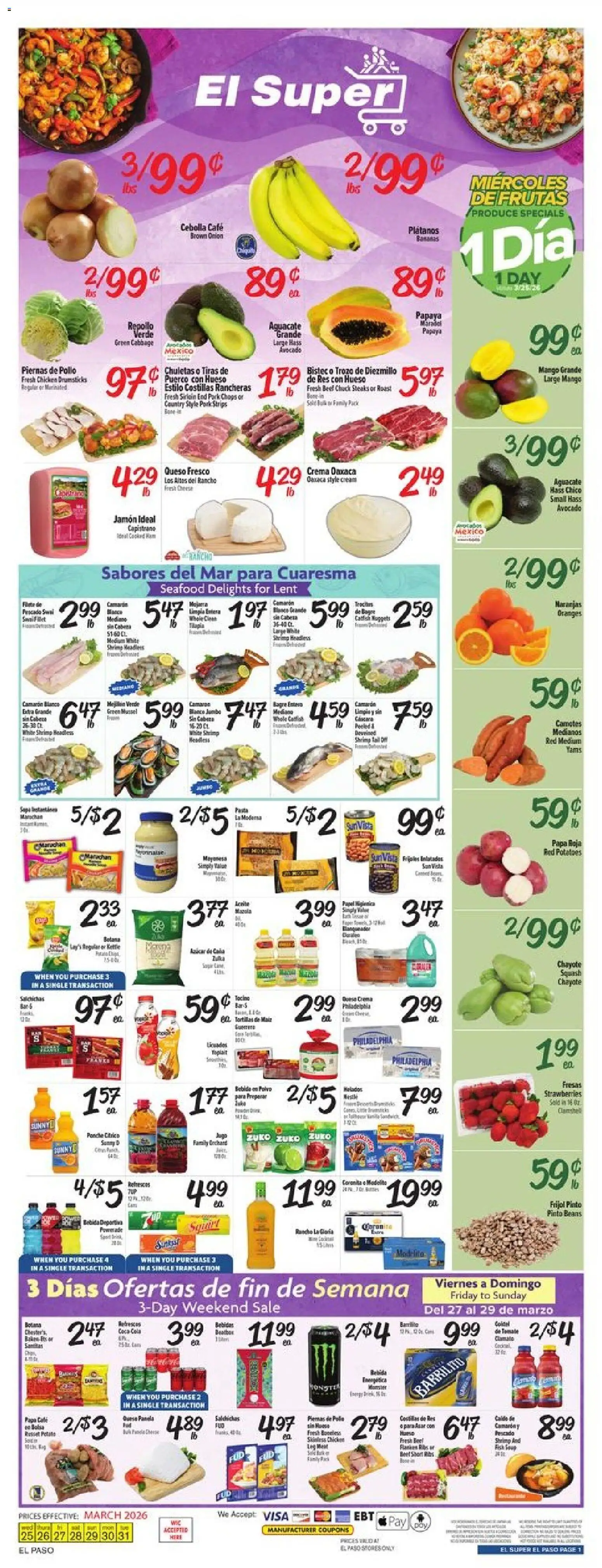 El Super Weekly Ad - TX - valid from 25.03.2026 | Page: 1 | Products: Oranges, Strawberries, Mango, Onion