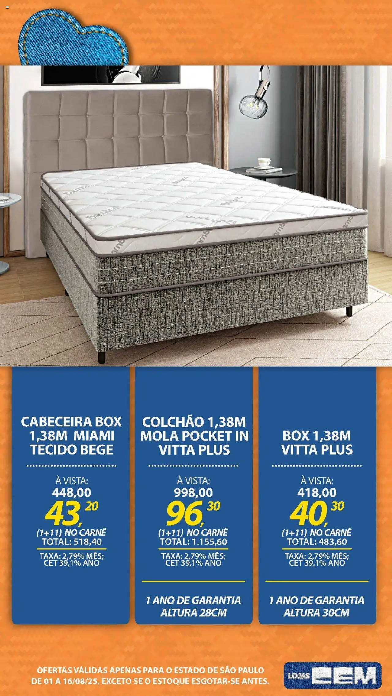 Lojas Cem Folheto - válido de 01.08.2025 | Página: 97 | Produtos: Colchão, Tecido, Carne