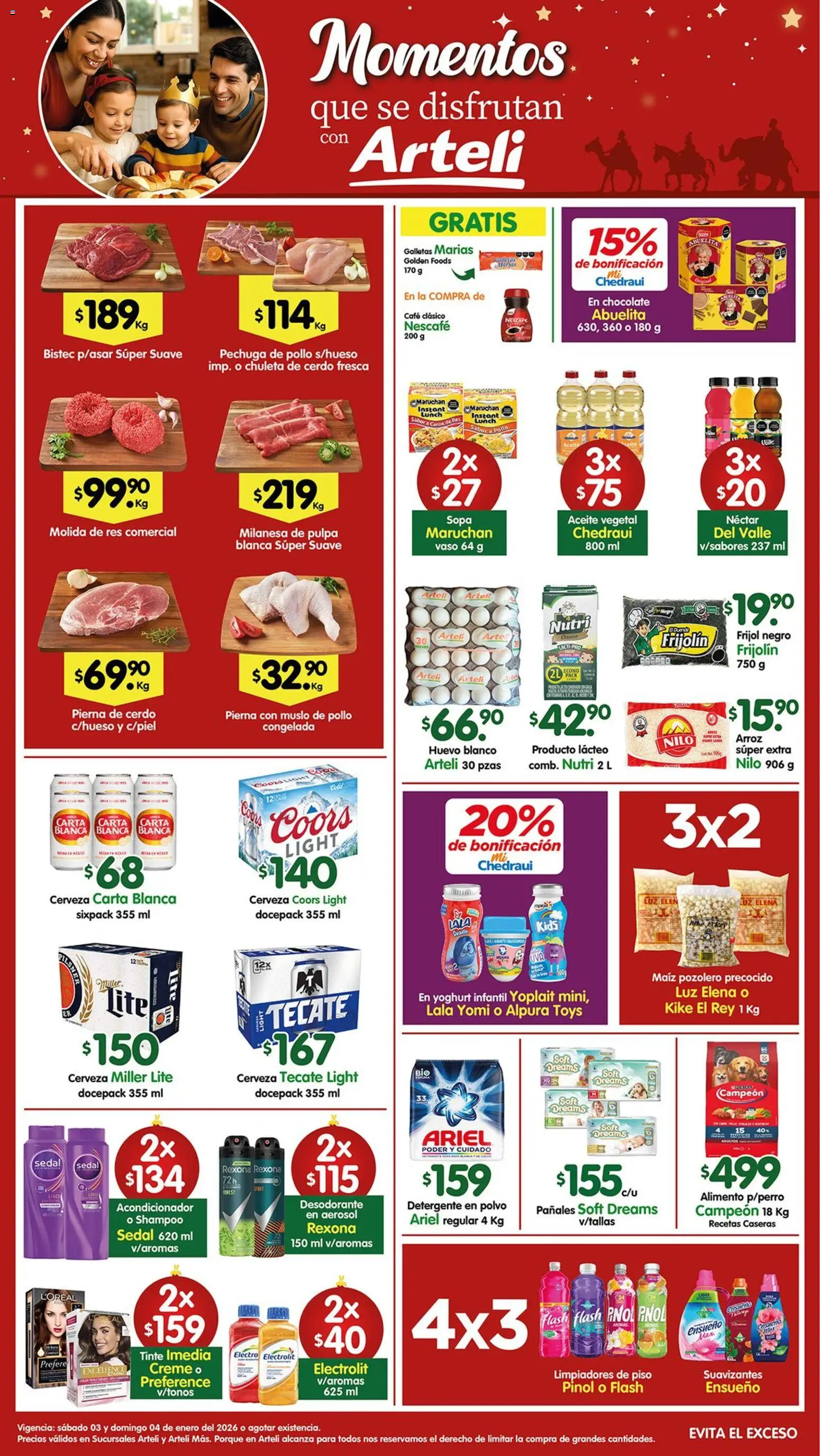 Nuevas ofertas de Arteli válidas en toda la República Mexicana desde el 03.01.2026. ¡Encuentra las mejores ofertas en Arteli folleto! | Página: 1 | Productos: Maíz, Chocolate, Cerdo, Galletas
