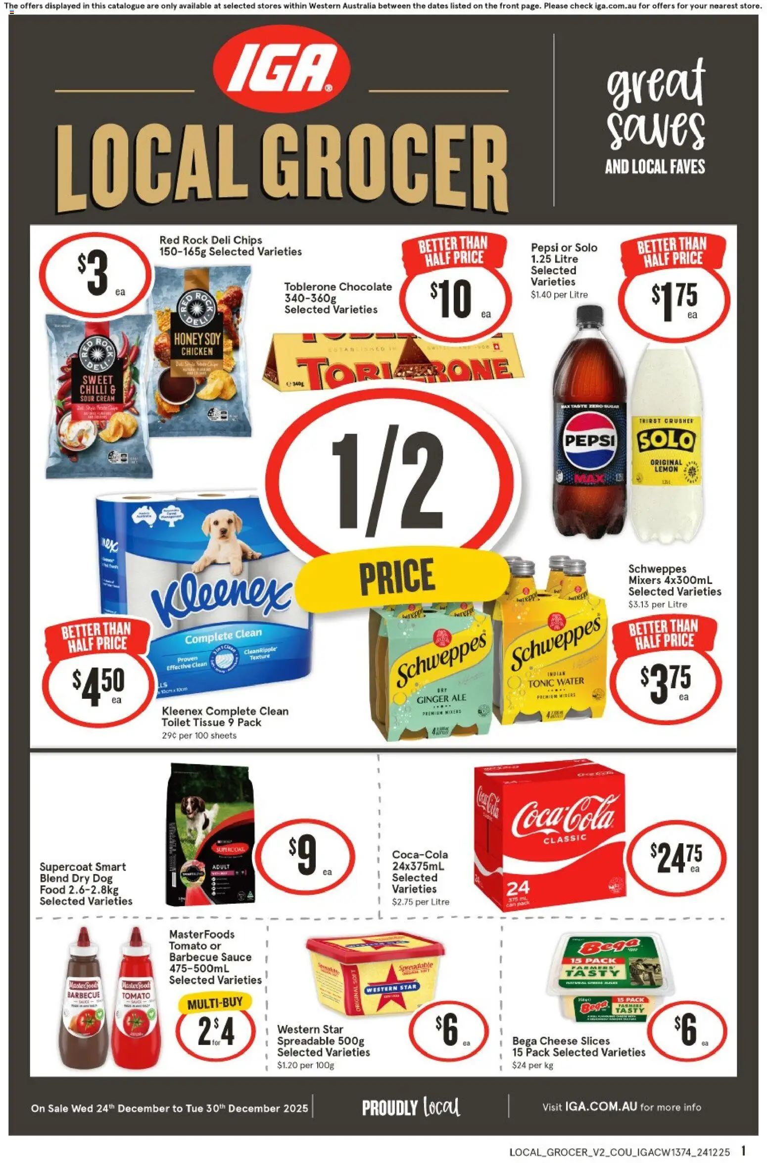 IGA catalogue - valid from 24.12.2025 | Page: 1 | Products: Toilet, Sour cream, Pepsi, Water