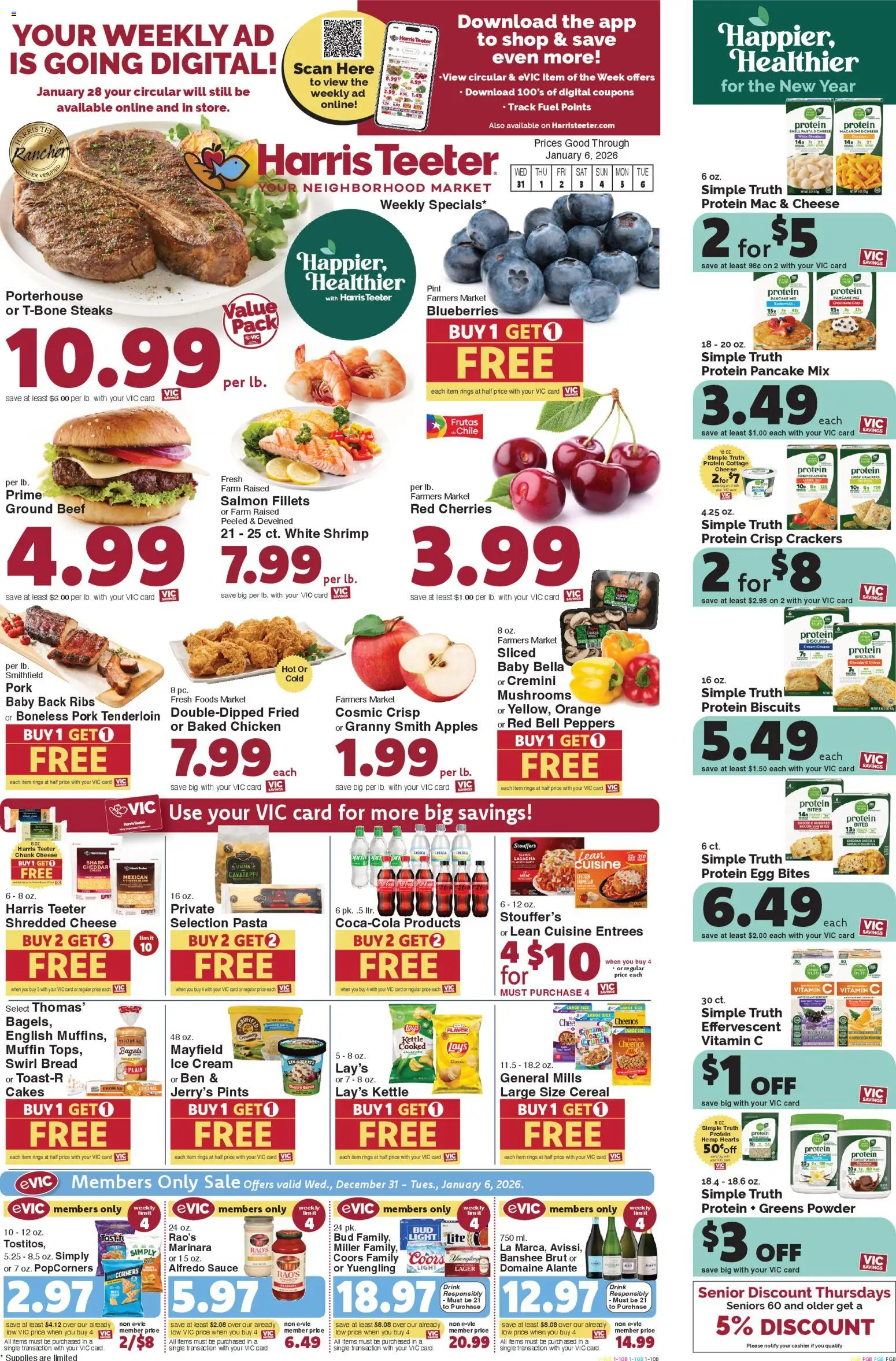 Harris Teeter Weekly Ad - NC - valid from 31.12.2025 | Page: 1 | Products: Peppers, Cheese, Chocolate, Blueberries
