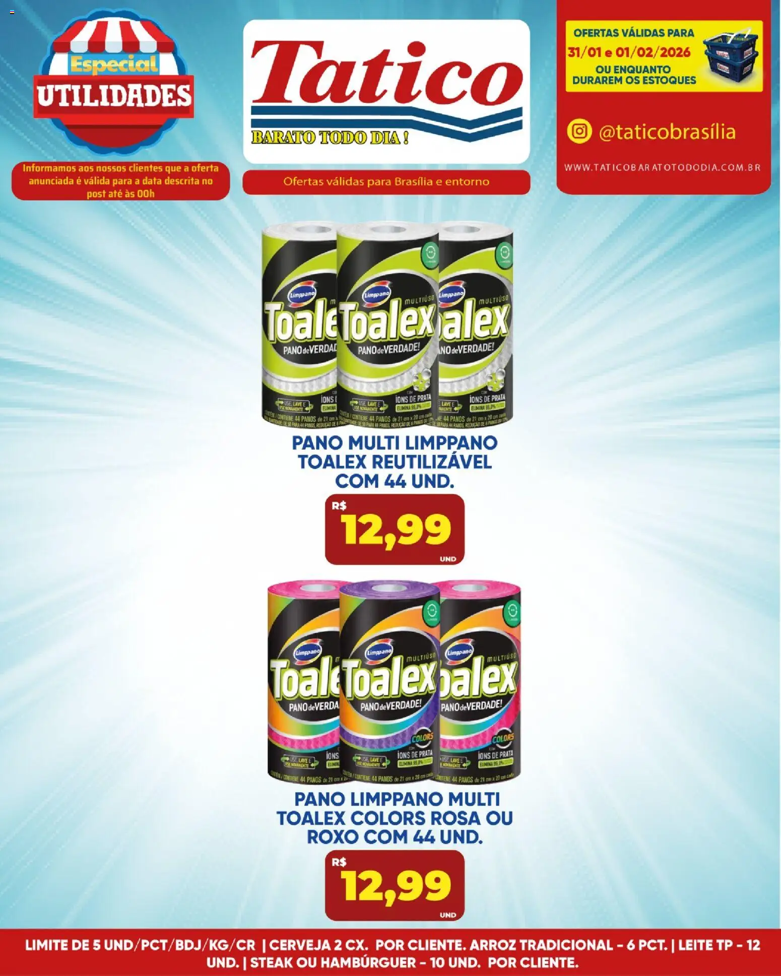 Tatico Folheto - válido de 31.01.2026 | Página: 20 | Produtos: Cará, Leite, Arroz, Hambúrguer