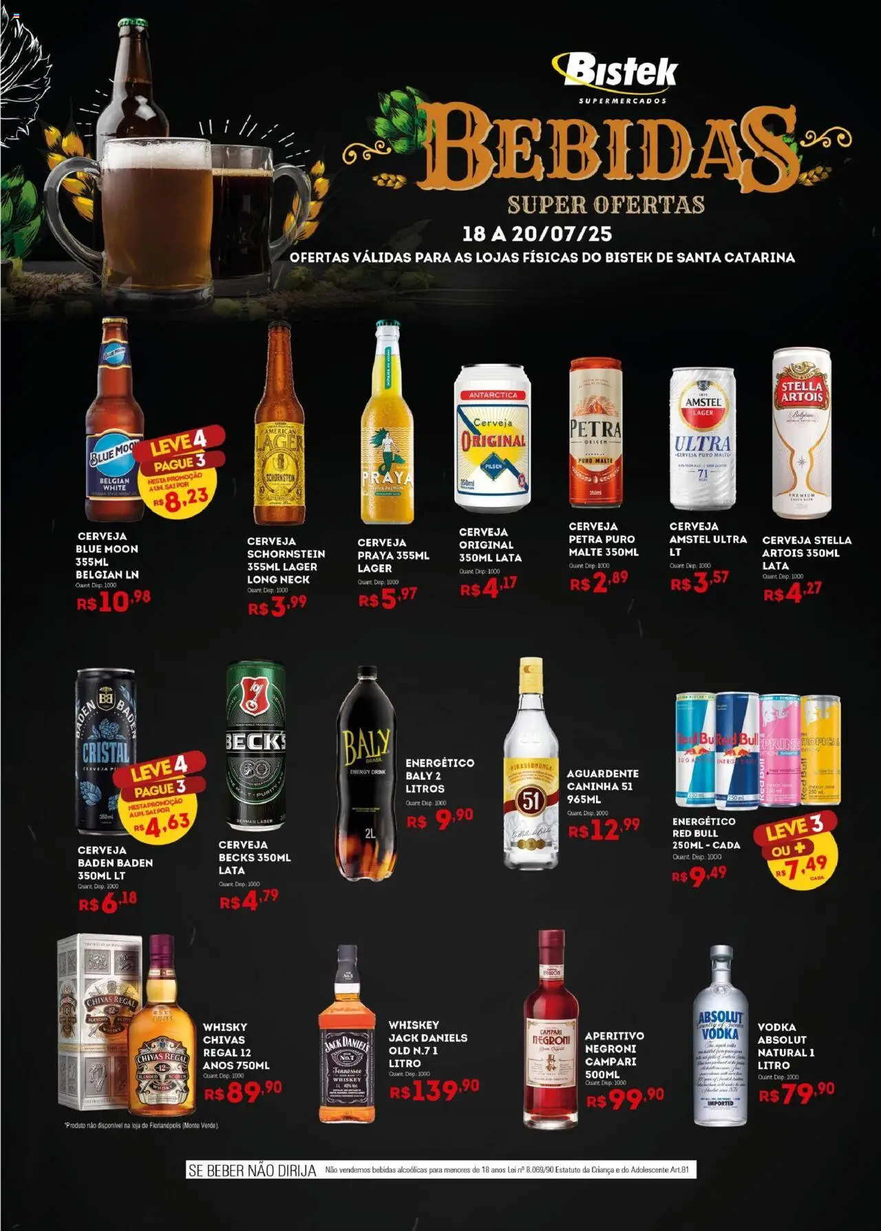 Bistek Supermercados Folheto - válido de 18.07.2025 | Página: 1 | Produtos: Energético, Whisky, Cerveja, Vodka