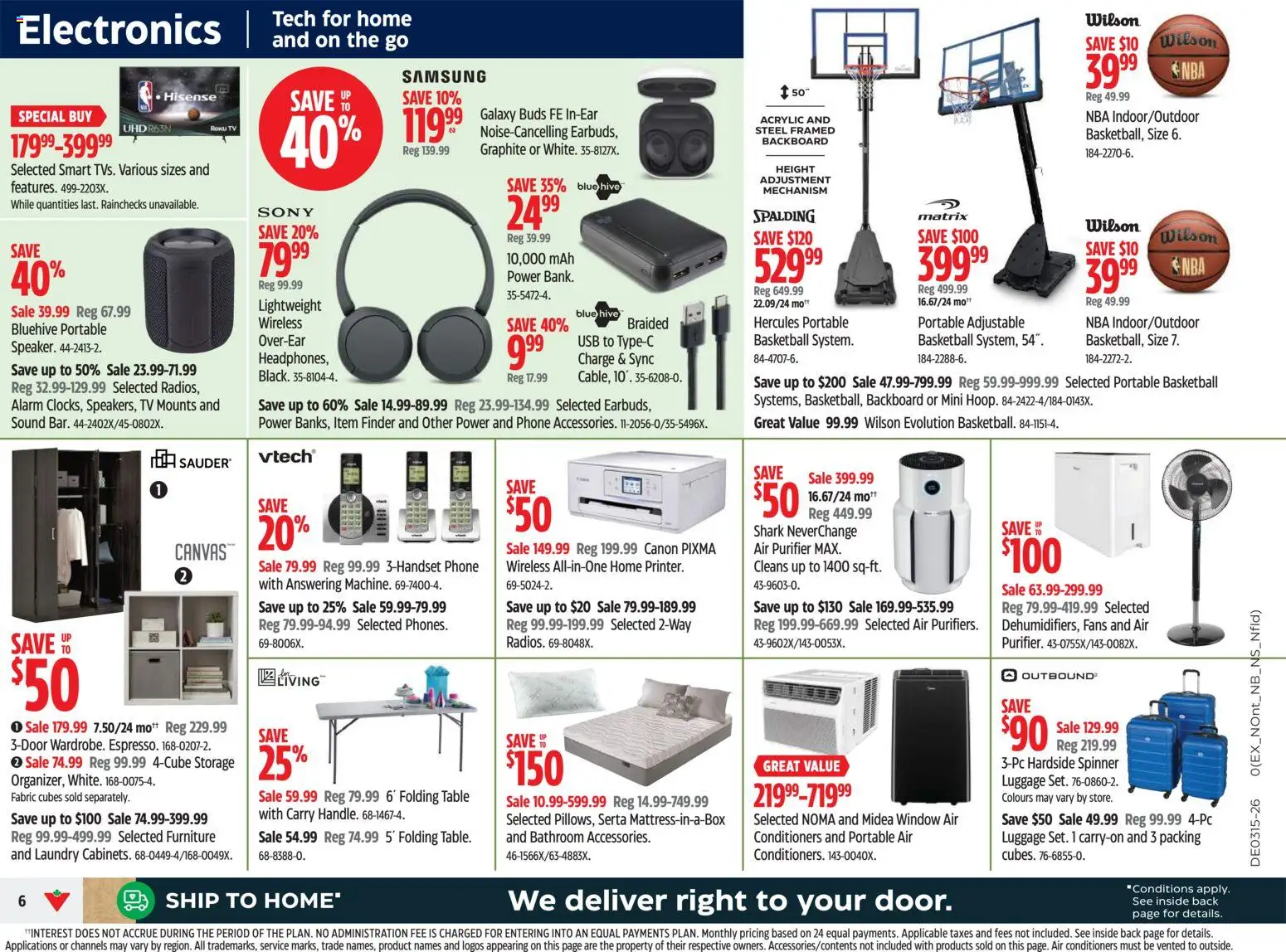 Canadian Tire flyer valid from 09.04.2026 | Page: 6 | Products: Luggage, Tv, Air purifier, Table