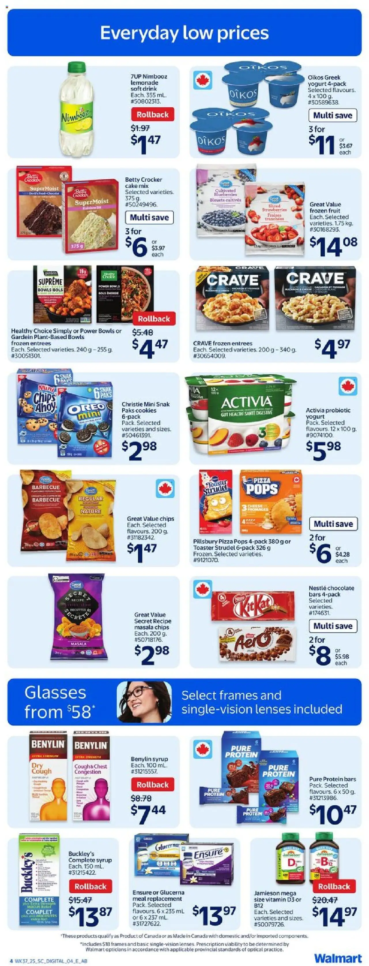 Walmart flyer valid from 09.10.2025 | Page: 6 | Products: Glasses, Toaster, Chocolate, Pizza