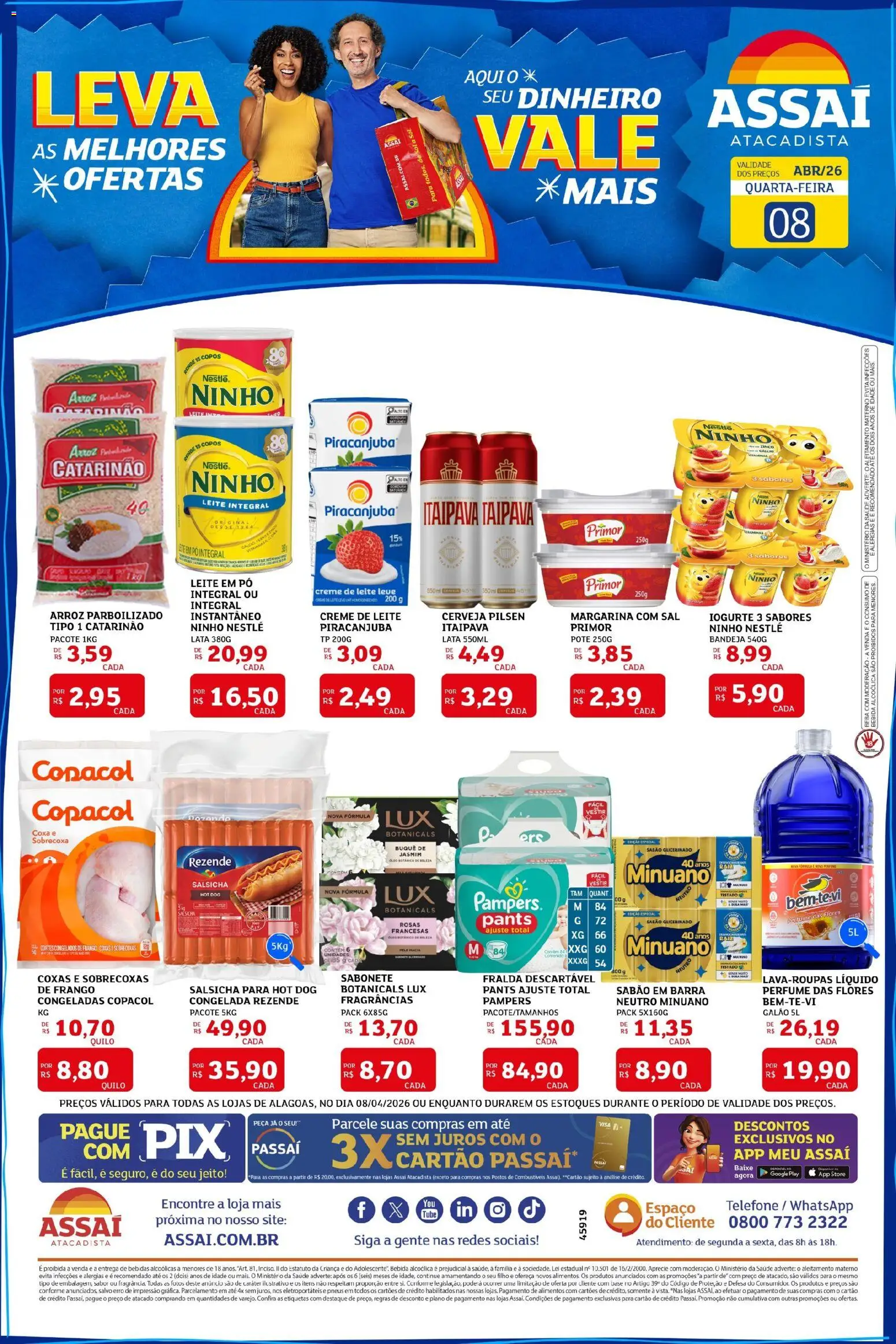 Assaí Atacadista Folheto - válido de 08.04.2026 | Página: 1 | Produtos: Pó, Óleo, Creme de leite, Copos
