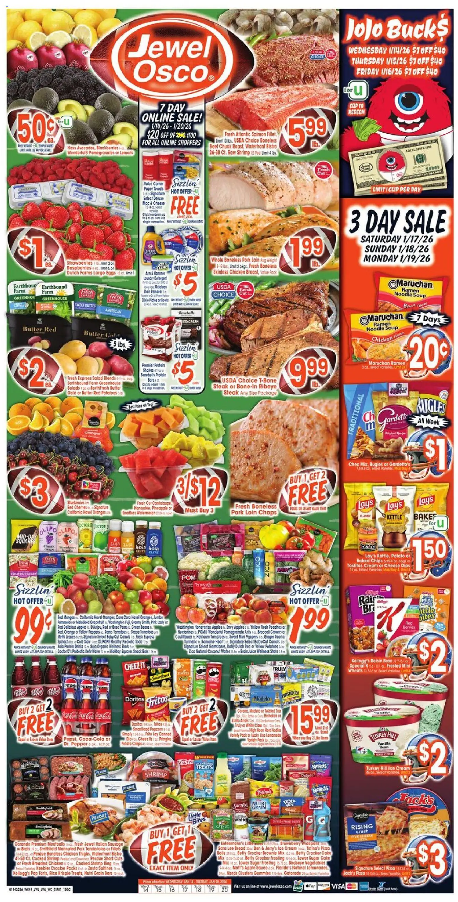 Jewel Osco Weekly Ad - IL - valid from 14.01.2026 | Page: 1 | Products: Butter, Detergent, Vodka, Kettle