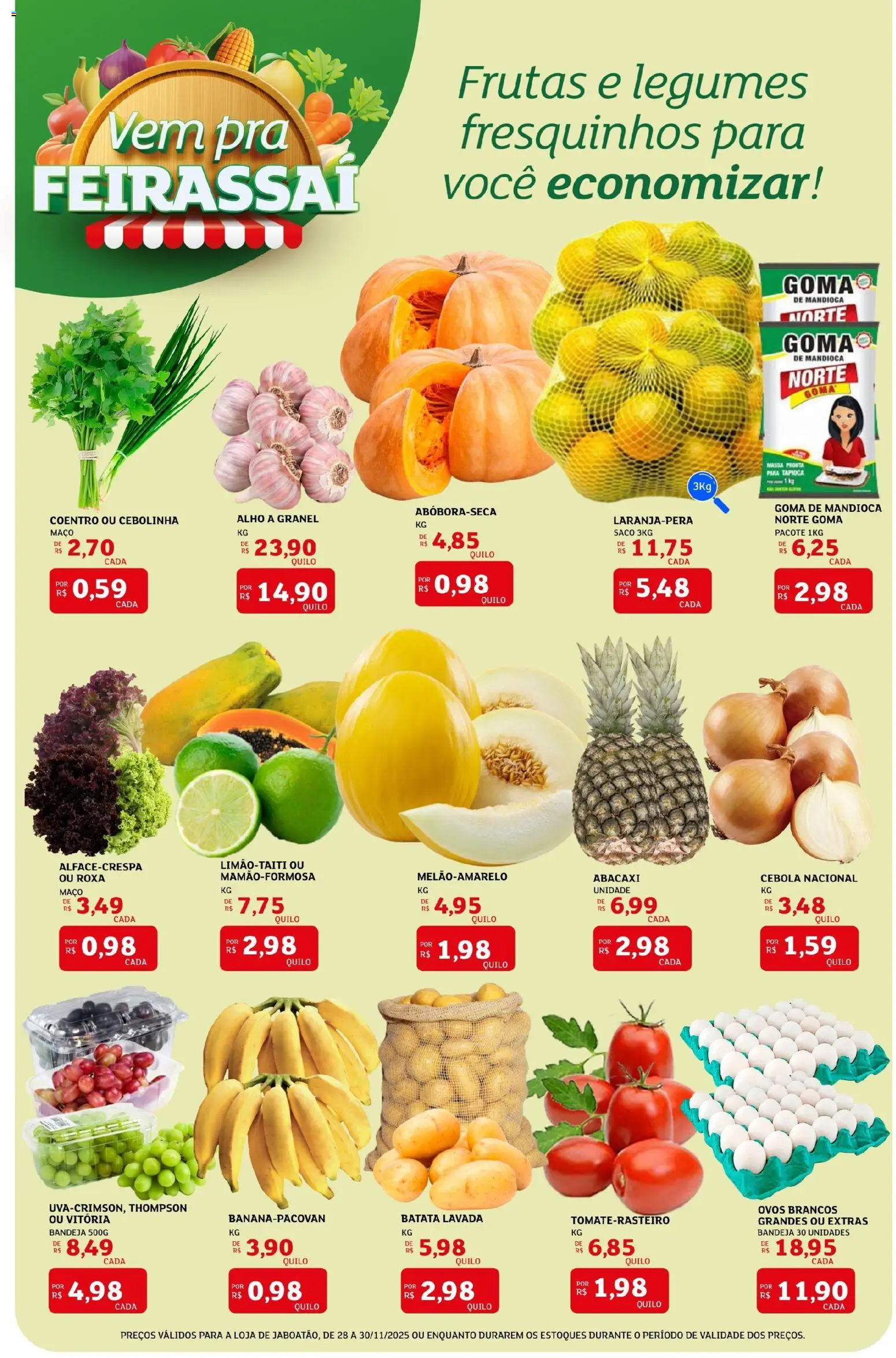 Assaí Atacadista Folheto - válido de 28.11.2025 | Página: 7 | Produtos: Alho, Mandioca, Abacaxi, Bandeja