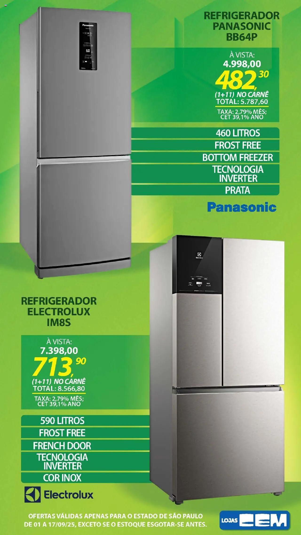 Lojas Cem Folheto - válido de 01.09.2025 | Página: 36 | Produtos: Refrigerador, Freezer, Carne