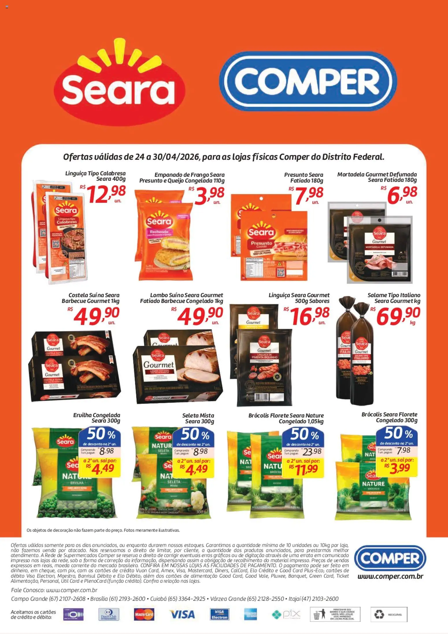 Comper Folheto - válido de 24.04.2026 | Página: 1 | Produtos: Queijo, Mortadela, Brócolis, Frango
