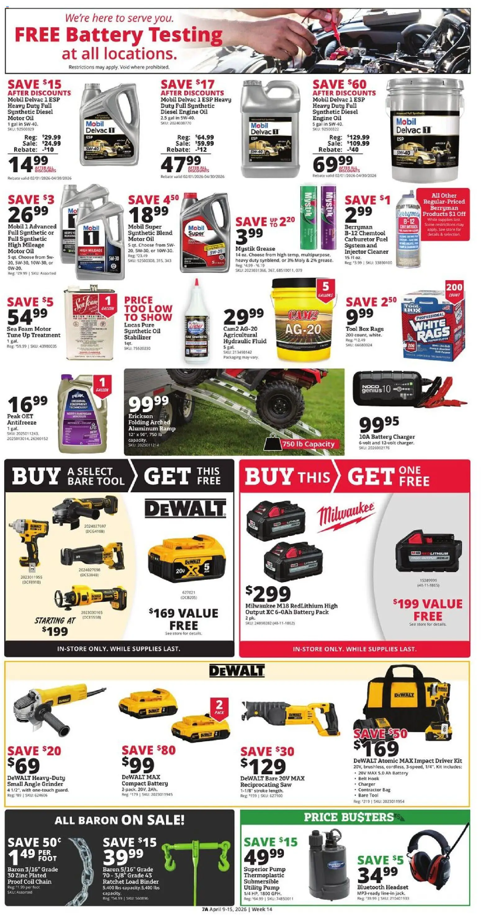 Rural King Weekly Ad - valid from 09.04.2026 | Page: 9 | Products: Battery, Reciprocating Saw, Carburetor, Grinder