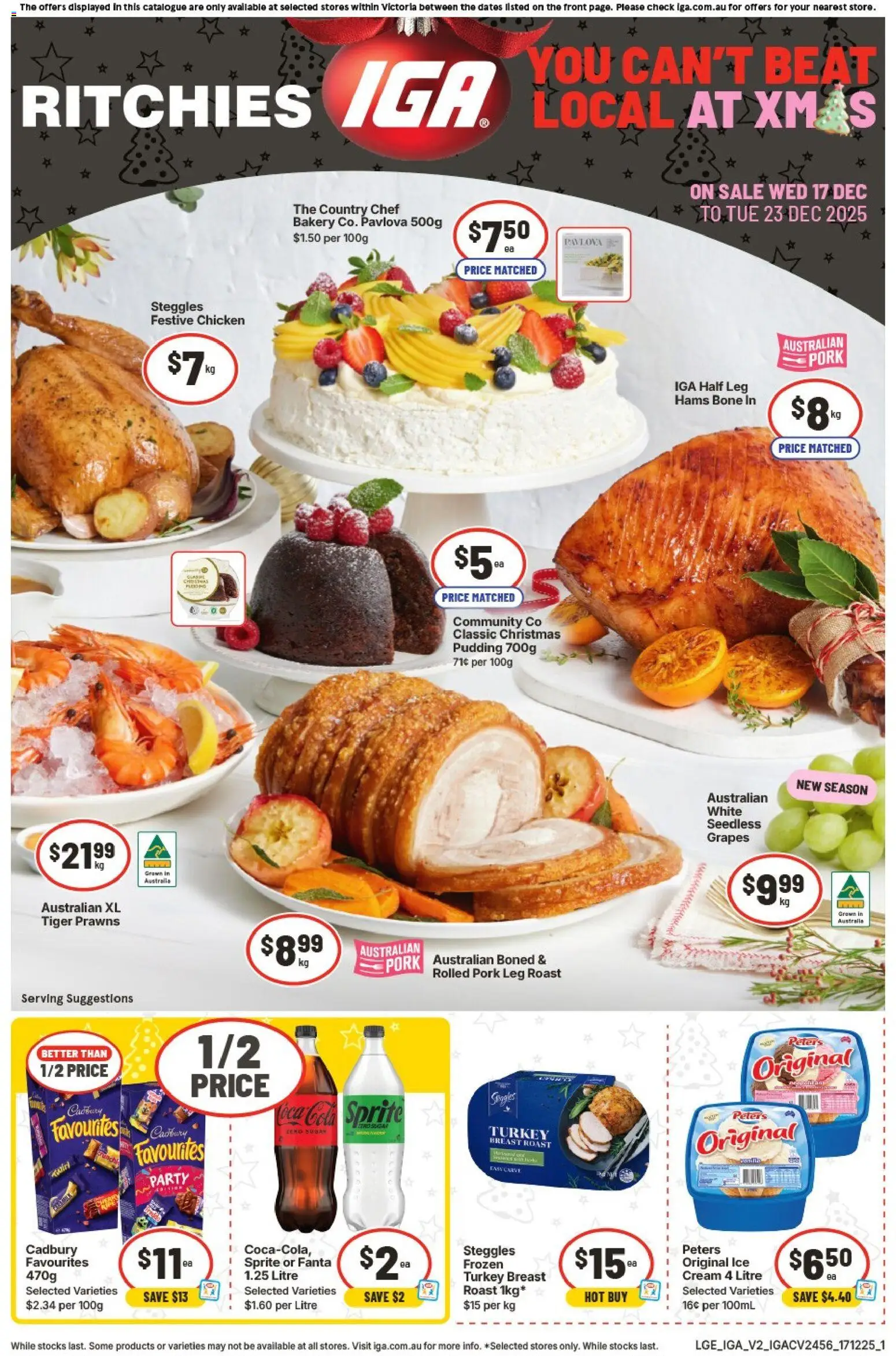 IGA catalogue - valid from 17.12.2025 | Page: 1 | Products: Chicken, Pork, Prawns, Pavlova