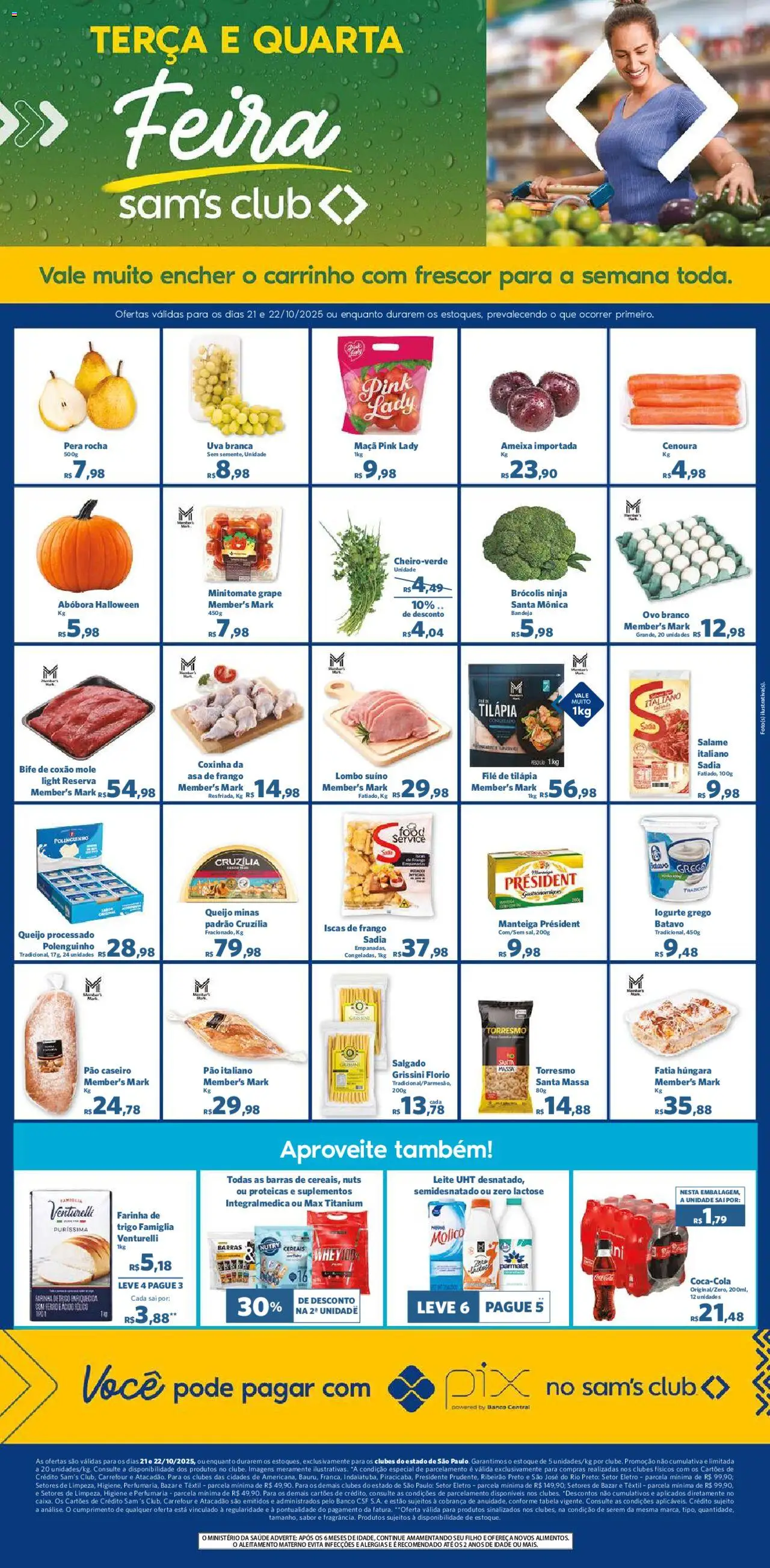 Sam's Club Folheto - válido de 21.10.2025 | Página: 1 | Produtos: Abóbora, Queijo, Tilápia, Suplementos