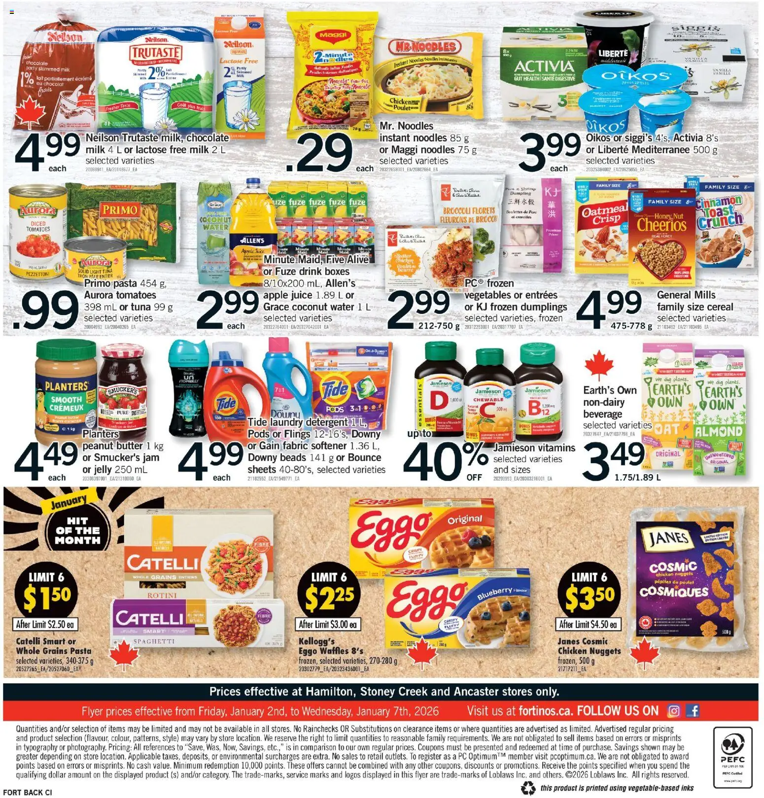 Fortinos flyer valid from 01.01.2026 | Page: 2 | Products: Pasta, Detergent, Butter, Juice