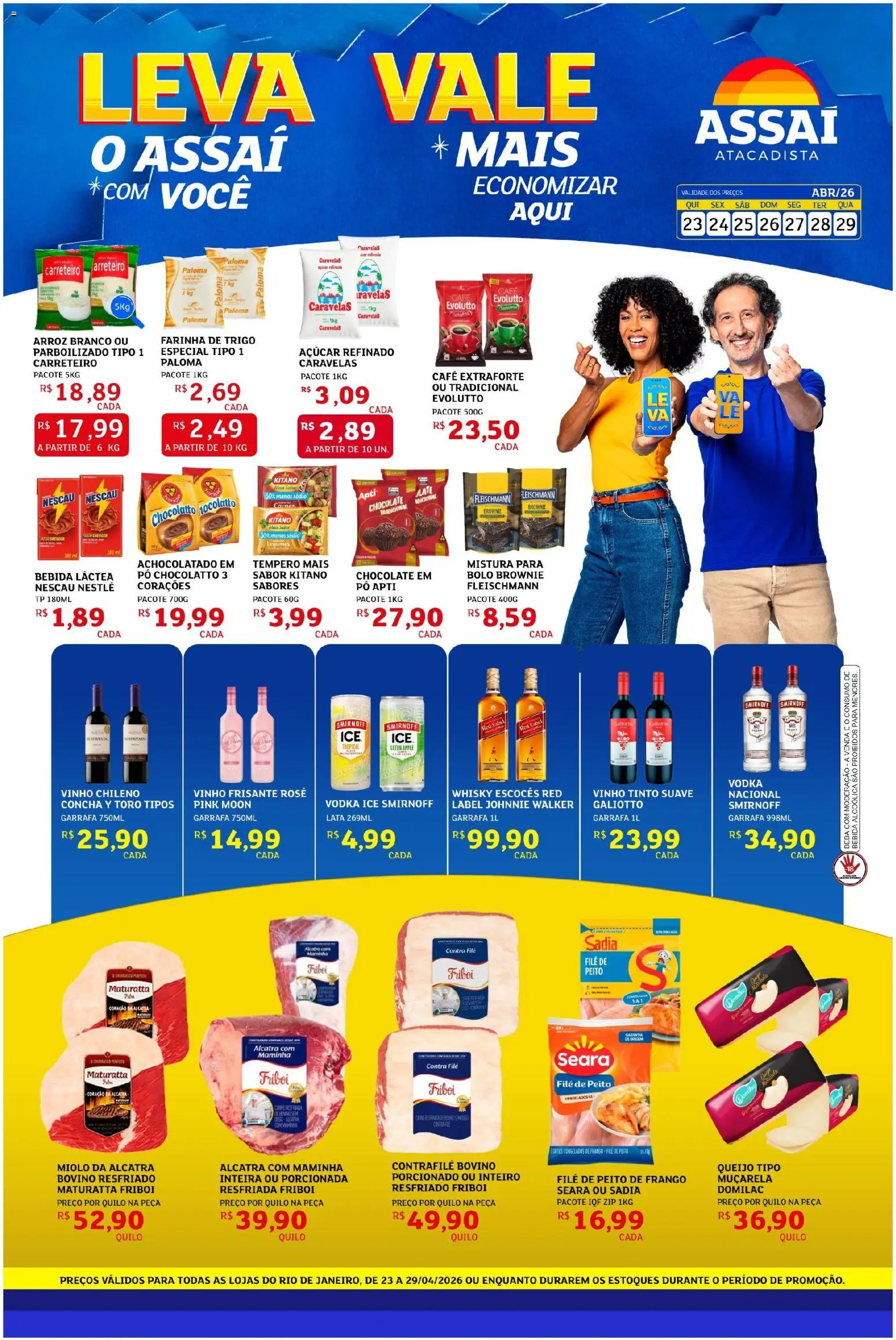 Assaí Atacadista Folheto - válido de 24.04.2026 | Página: 1 | Produtos: Alcatra, Contra filé, Arroz, Bebida