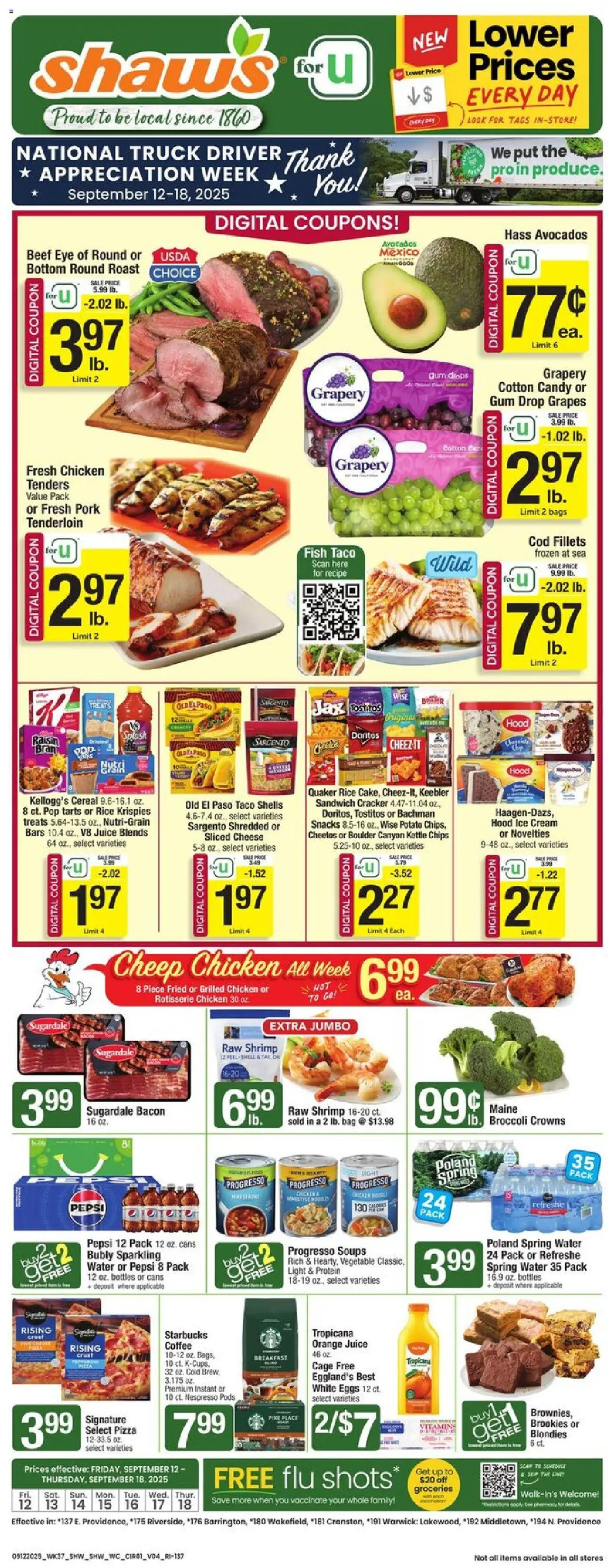 Shaw's Weekly Ad - RI - valid from 12.09.2025 | Page: 1 | Products: Cheese, Fish, Beef, Ice cream