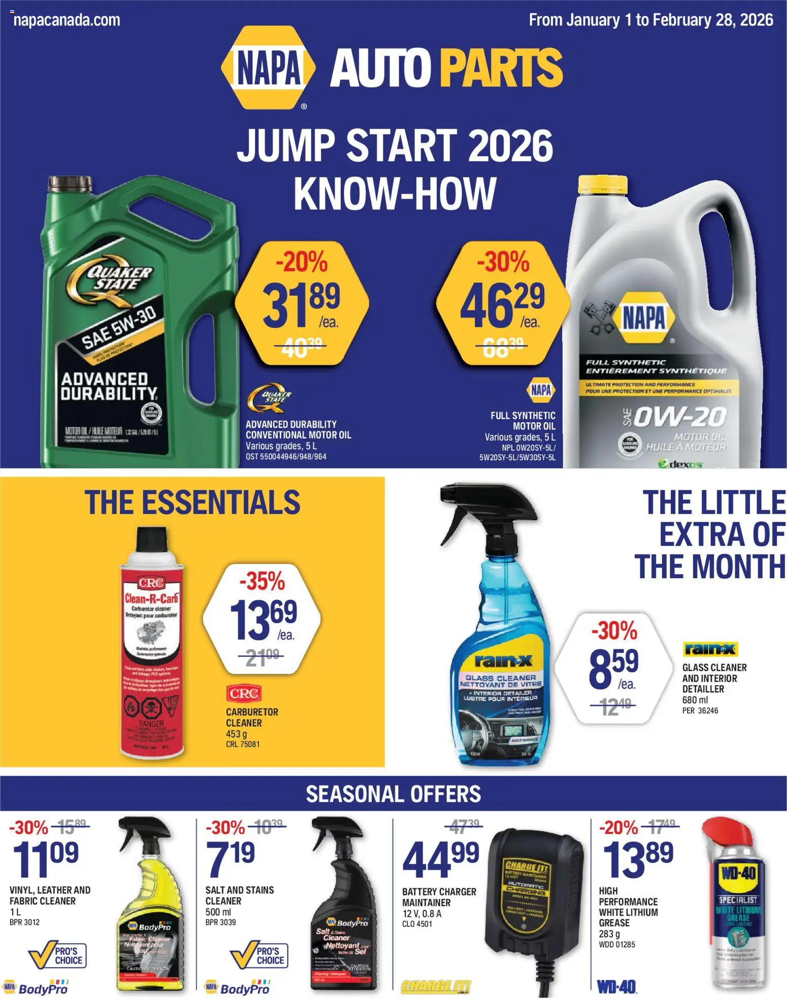 NAPA Auto Parts flyer valid from 01.01.2026 | Page: 1 | Products: Battery, Oil