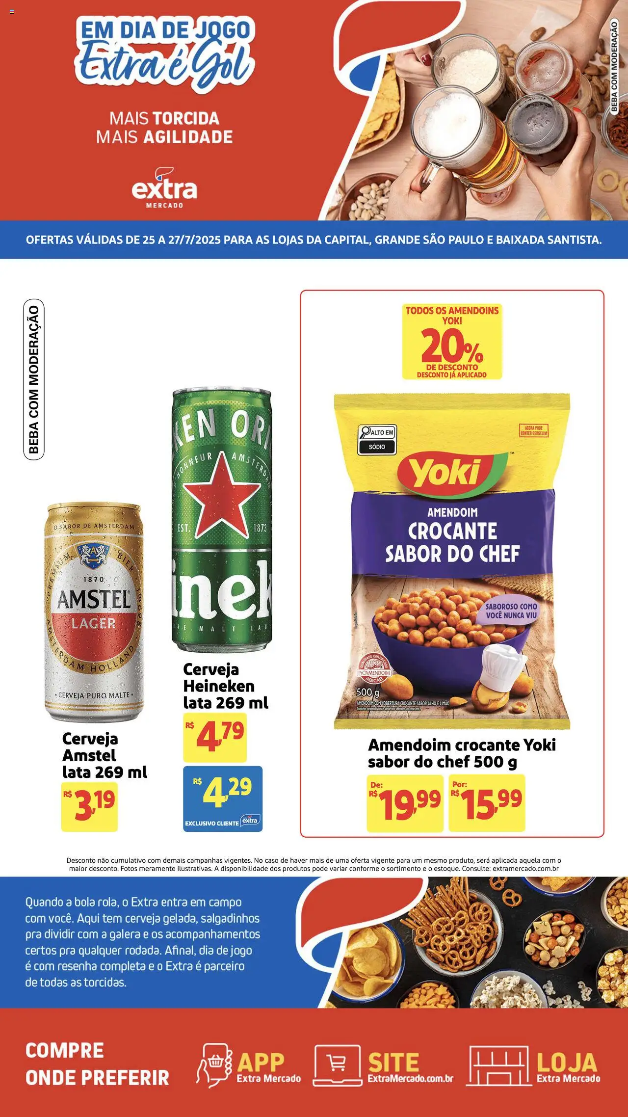 Extra Folheto - válido de 25.07.2025 | Página: 1 | Produtos: Alho, Amendoim, Cerveja, Salgadinhos