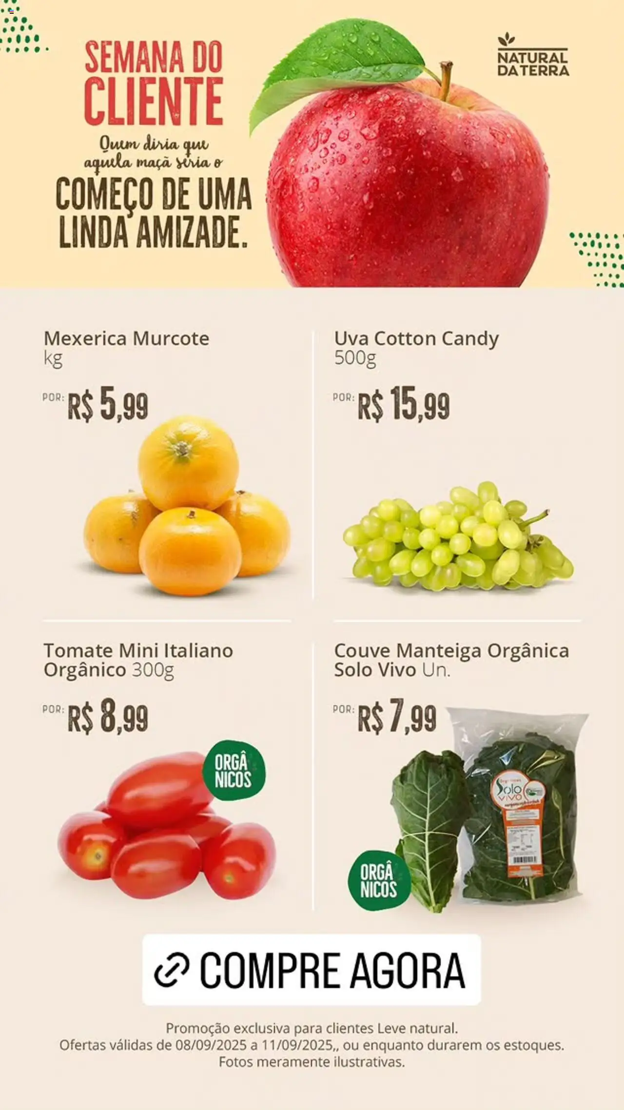 Natural da Terra Folheto - válido de 08.09.2025 | Página: 1 | Produtos: Mexerica, Manteiga, Couve